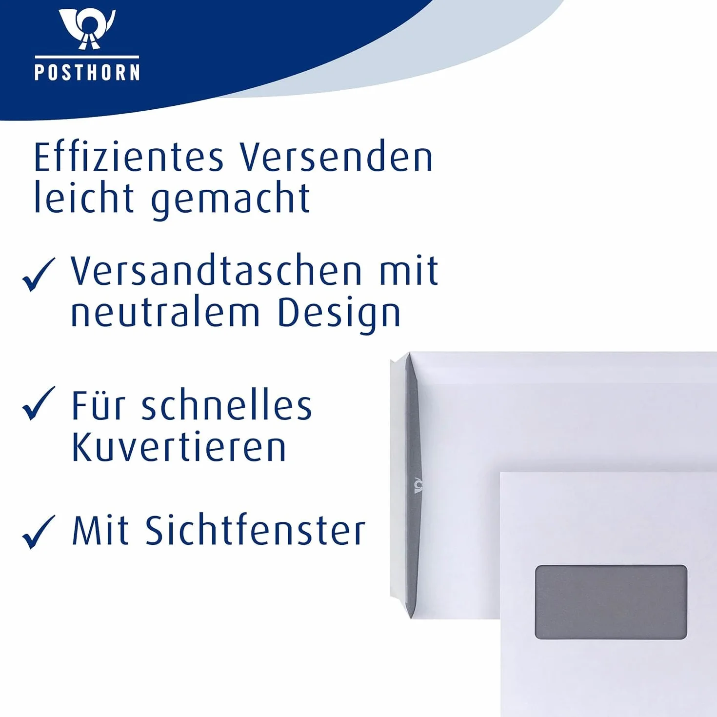 POSTHORN koperta C5 (25 sztuk), samoprzylepne torebki wysyłkowe z okienkiem, biały nadruk wewnętrzny dla ochrony prywatności, koperty A5, 229 x 162 mm, 90 g/m²