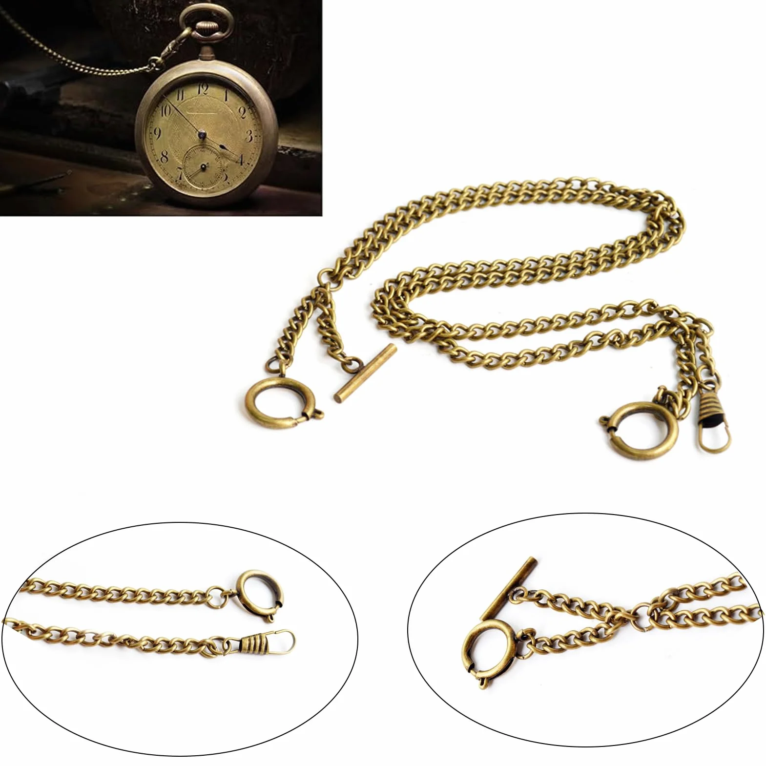 Klip łańcuszek do Zegarka Kieszonkowego, łańcuszek do Kamizelki Kieszonkowej w Stylu Vintage Stopu Metalu, Retro Stylu Vintage Metalowy łańcuszek do Zegarka Kieszonkowego Klasyczny(Brązowy)