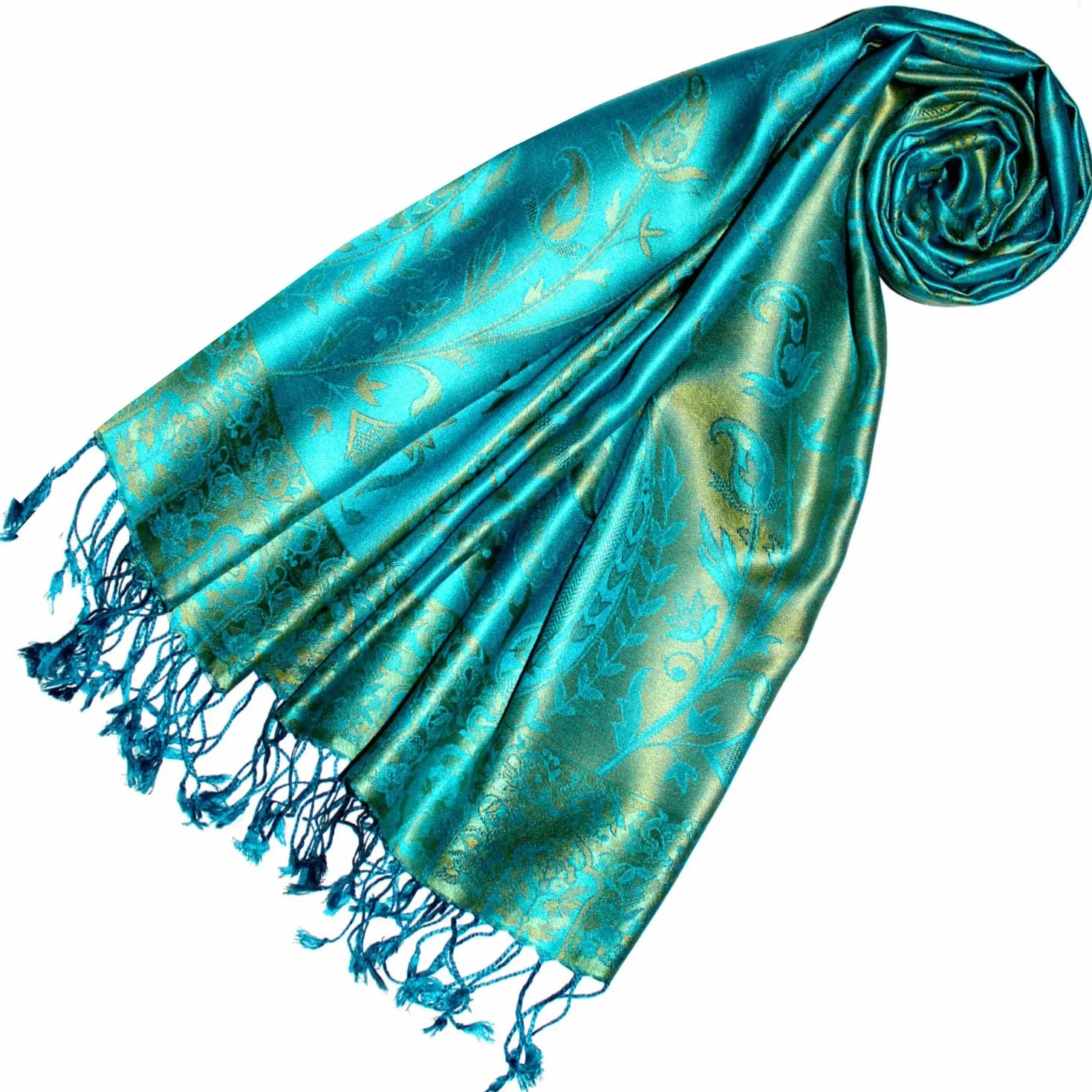 Lorenzo Cana Pashmina damski szal żakardowy tkany 100% jedwab wzór paisley szal jedwabny szal turkusowy jasnozielony 78642, turkusowo-cytrynowy, 70 x 190 cm