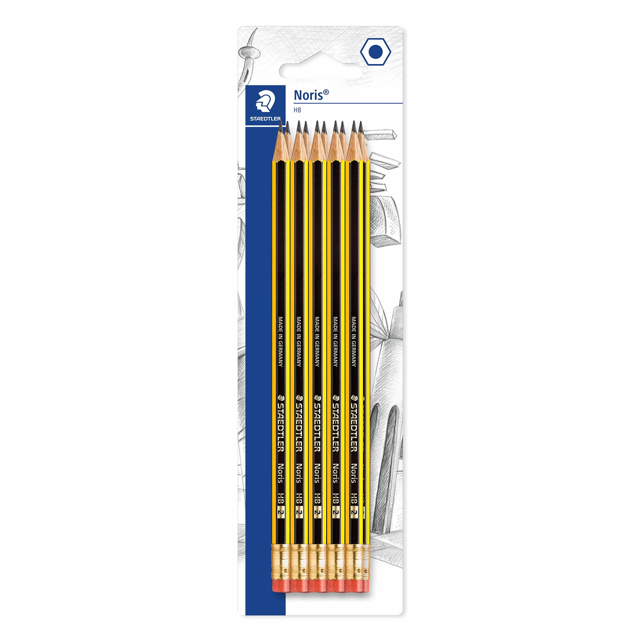STAEDTLER 122-2 BK10 Noris ołówek (HB, sześciokątny, z gumką, zestaw 10 niezwykle odpornych na złamania ołówków, wysoka jakość, wyprodukowano w Niemczech, sprawdzony klasyk)