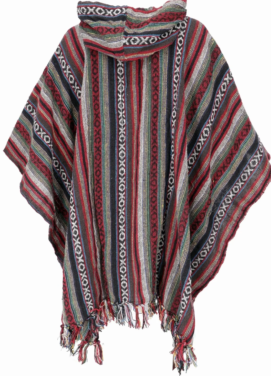 GURU SHOP Ponczo w stylu hippie, chic, etniczne ponczo, męskie/ damskie, niebieskie, z bawełny, rozmiar uniwersalny, kurtka z dzianiny, odzież alternatywa, czerwony/czarny, jeden rozmiar