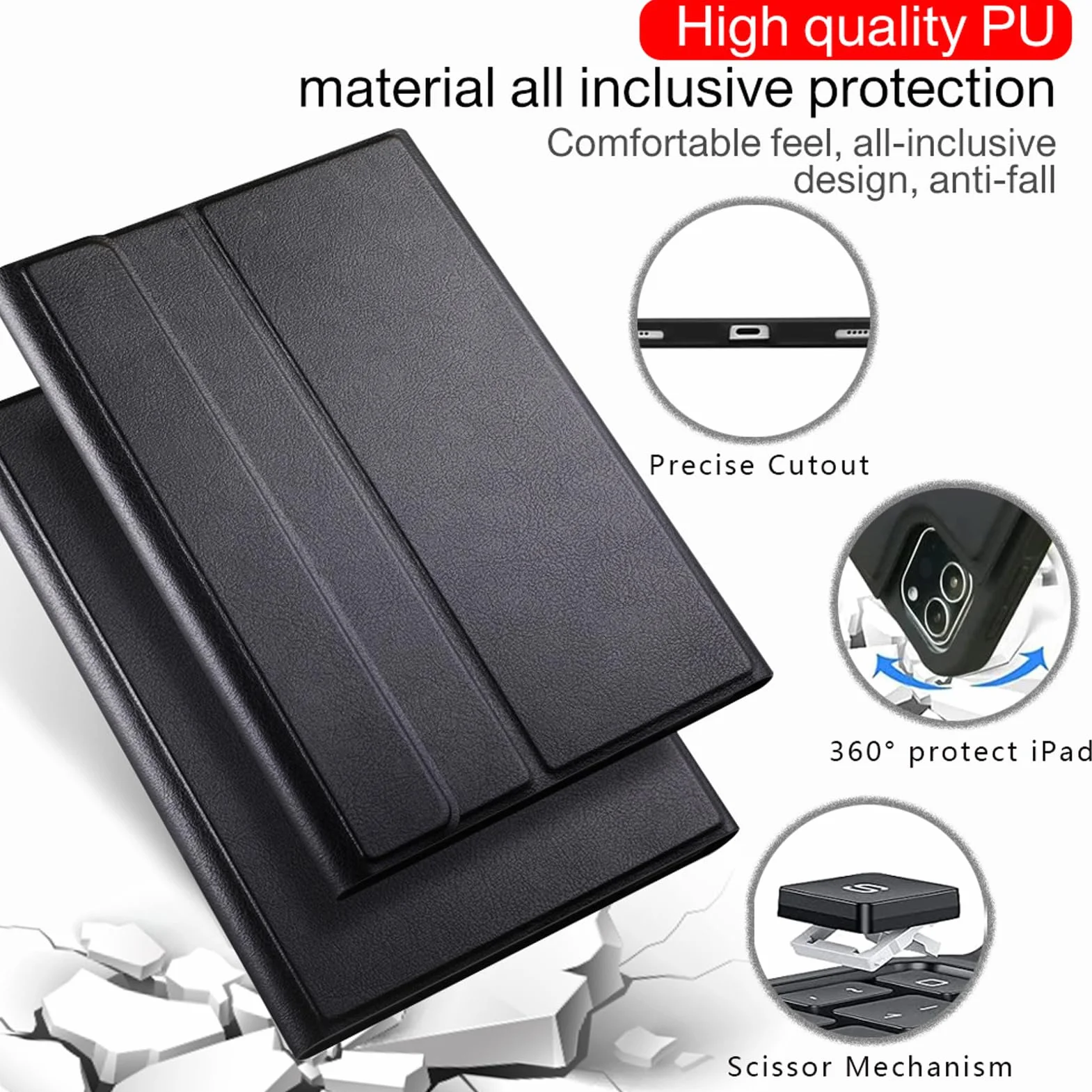 Etui na Klawiaturę z Touchpadem i Uchwytem na Rysik do iPad 6. Gen 2018, iPad 5. Gen 2017, iPad Pro 9,7", iPad Air 2 i 1, Klawiatura QWERTY z Podświetlana 7 Kolorów, Ciemnoniebieski Z Touchpadem