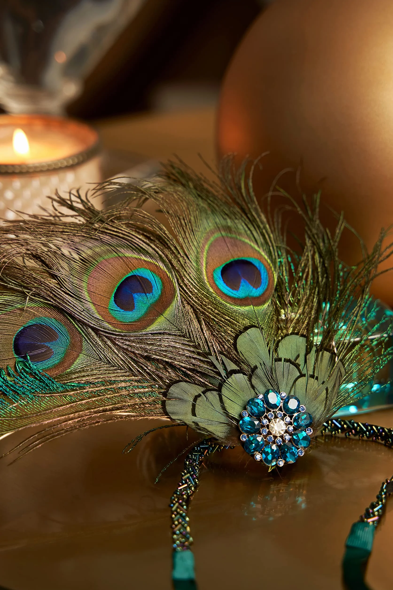 ArtiDeco Damska opaska na włosy inspirowana pawimi piórami w stylu lat 20. XX wieku, inspirowana Great Gatsby, damska opaska do kostiumu