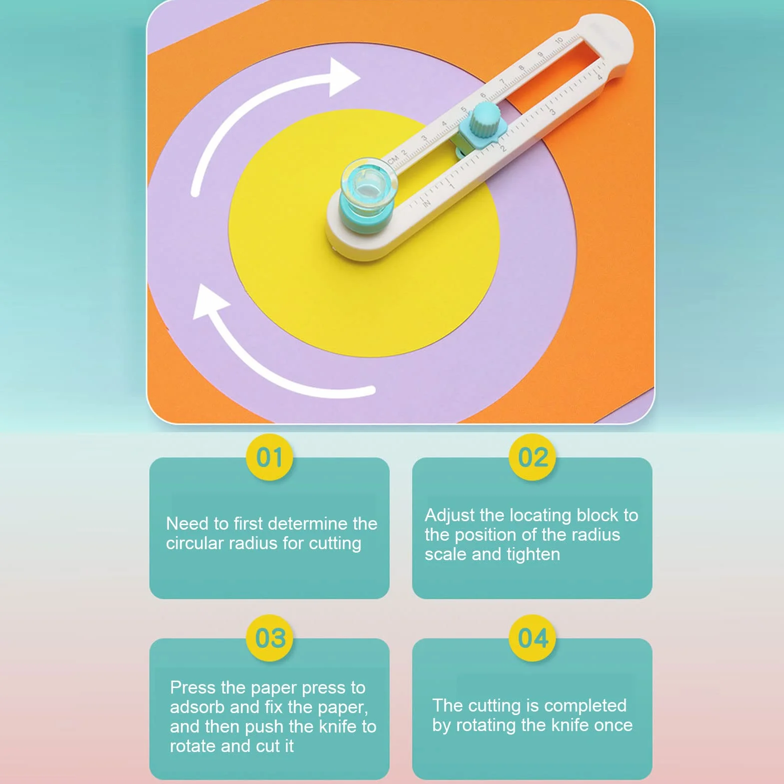 Regulowana Obcinarka do kół, Przenośna Okrągła Przycinarka do Papieru, Odpowiednia do Majsterkowania, Biur, Przedszkoli, szkół, Tnie Różne Rodzaje Papieru
