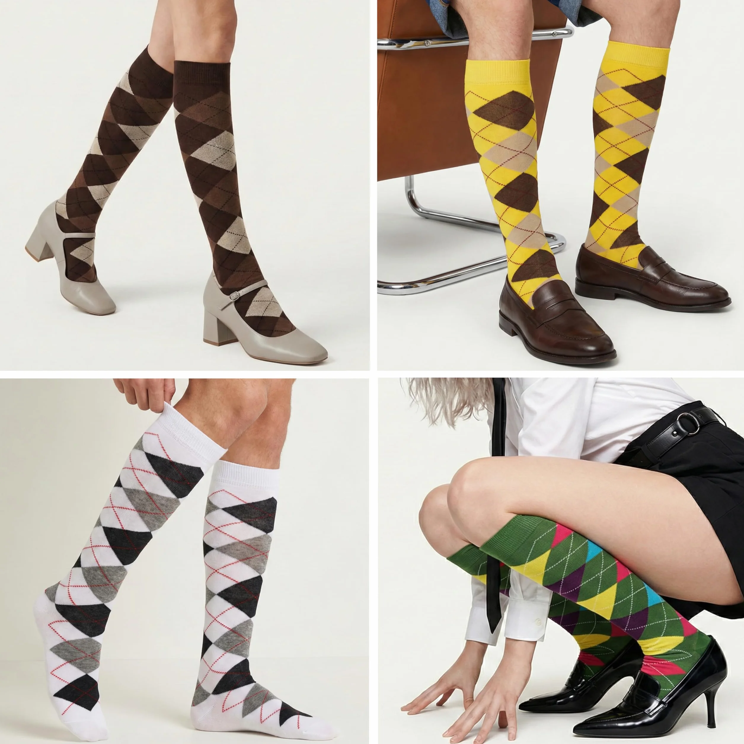 Mysocks podkolanówki dla kobiet i mężczyzn - oddychająca, czesana bawełna, bezszwowe palce, argyle, unisex, długie skarpetki - codzienne skarpetki golfowe do kolan