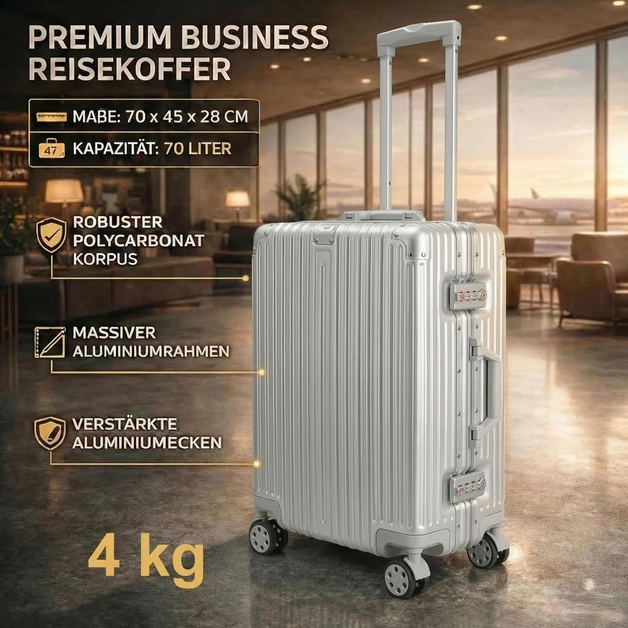 POSH Walizka – twarda obudowa z poliwęglanu z aluminiową ramą – aluminiowa walizka podróżna: bagaż podręczny, średniej wielkości, duża – walizka na kółkach z podwójnymi zamkami TSA i 3 pokrowcami