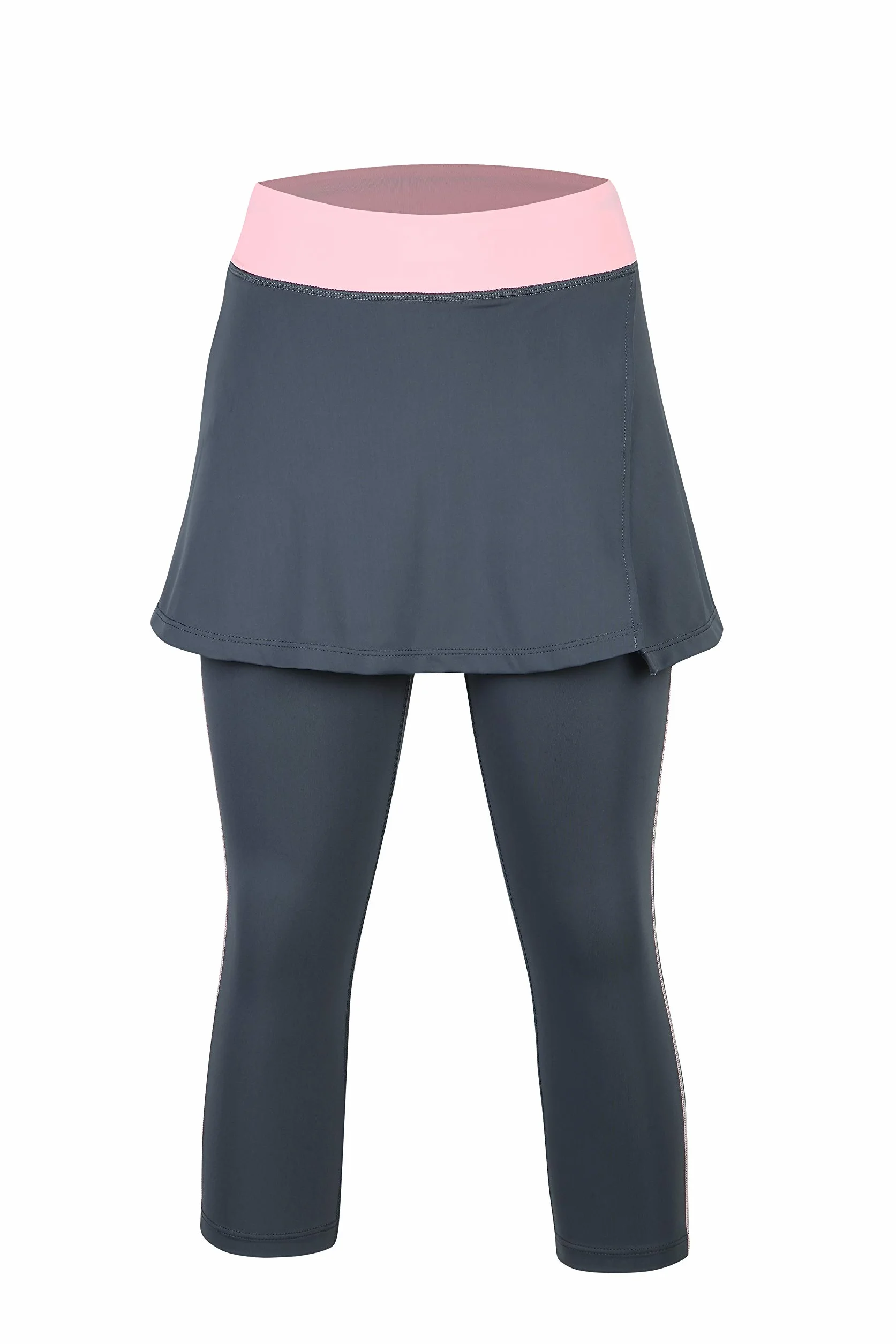 beroy Damska spódnica do biegania, elastyczne spódnice, spodnie Capri, legginsy z spódniczką tenisową 3/4 2 w 1, Legginsy A2/Szare 3/4