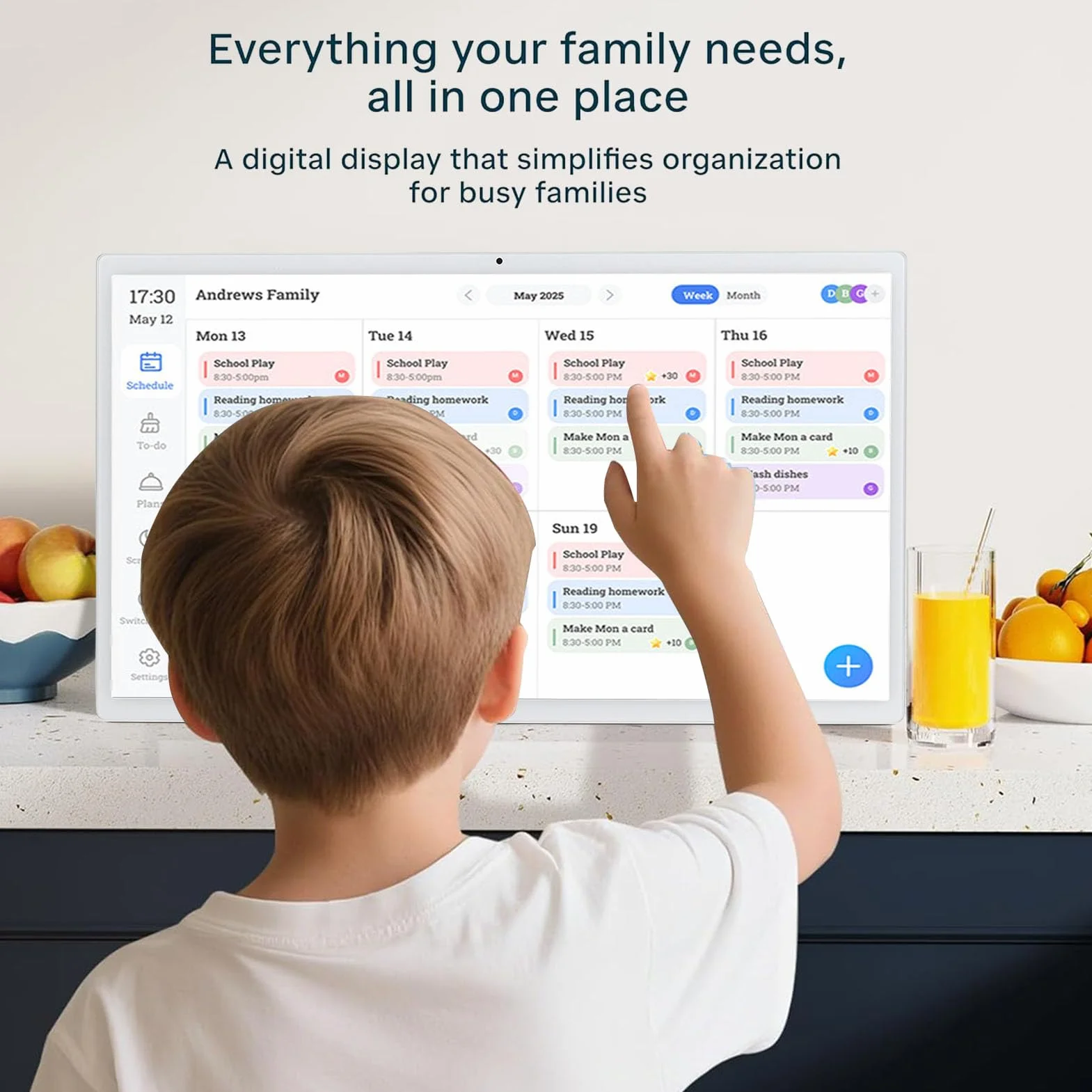 Bewinner Inteligentny Kalendarz Cyfrowy 21,5 -calowy Ekran Dotykowy, 1080p HD Family Organizer z 6 GB RAM 128 GB ROM, Planowanie na ścianie WiFi do Zarządzania Biurem Domowym (EU)