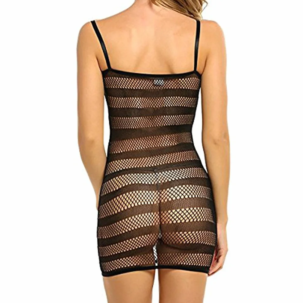 EQLEF Seksowna bielizna damska Fishnet Chemise Strap (A)