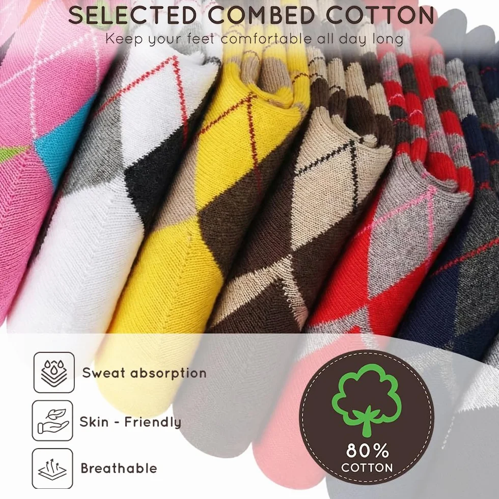Mysocks podkolanówki dla kobiet i mężczyzn - oddychająca, czesana bawełna, bezszwowe palce, argyle, unisex, długie skarpetki - codzienne skarpetki golfowe do kolan