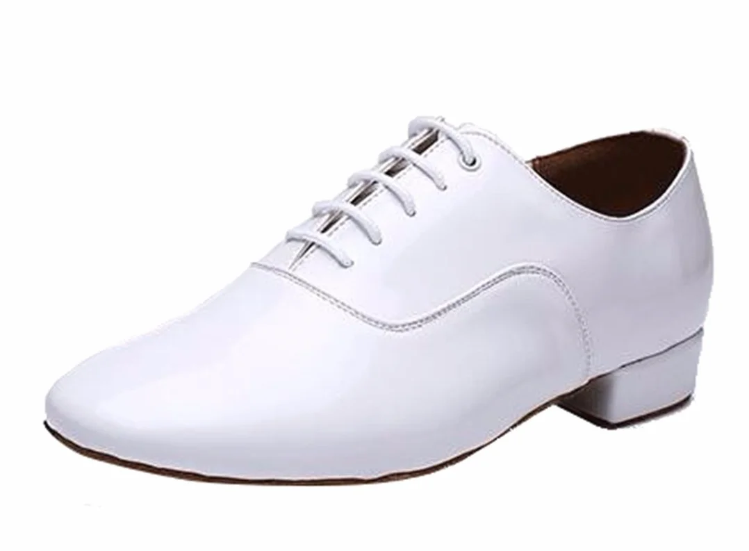 Męskie klasyczne standardowe zamknięte palce skórzane sznurowane taniec socjalny salsa Tango Jazz Rumba sala balowa latynoskie nowoczesne buty do tańca, - Biały obcas 2 5 cm - 42 EU