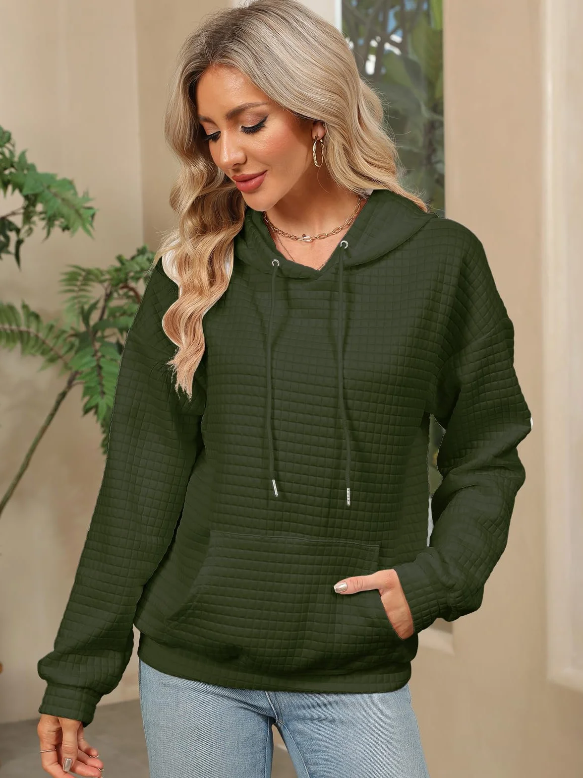 Decorie Damska zimowa bluza z kapturem z długim rękawem sweter damski na co dzień bluza z kapturem elegancka bluza