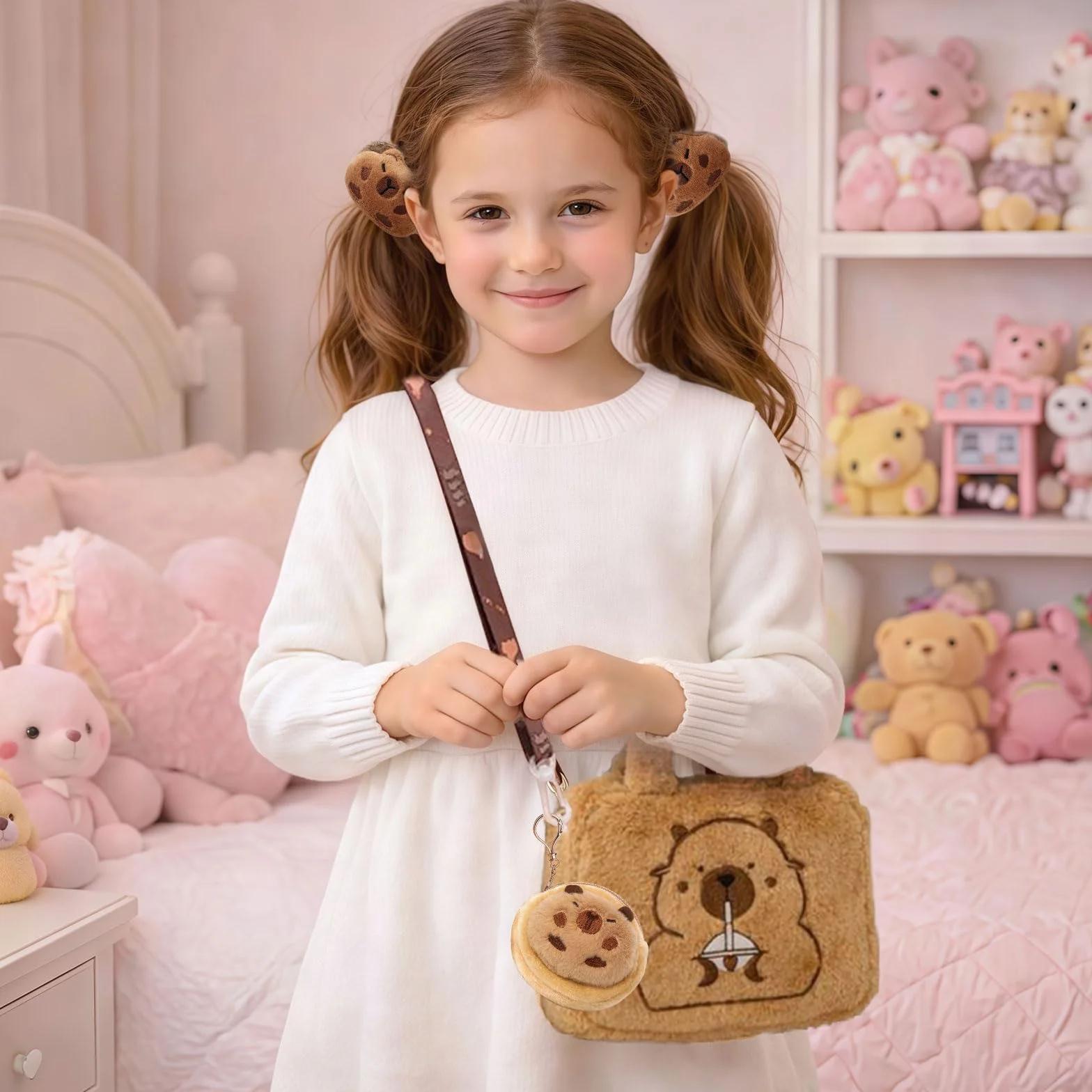 GWAWG Kapibara Plush Girls Handbag, Girls Plush Crossbody Bag, Kapibara Torby Crossbody, Kapibara Prezenty Dziewczyny Torba dla Dziewczyny Akcesoria Biżuteria Urodziny Boże Narodzenie