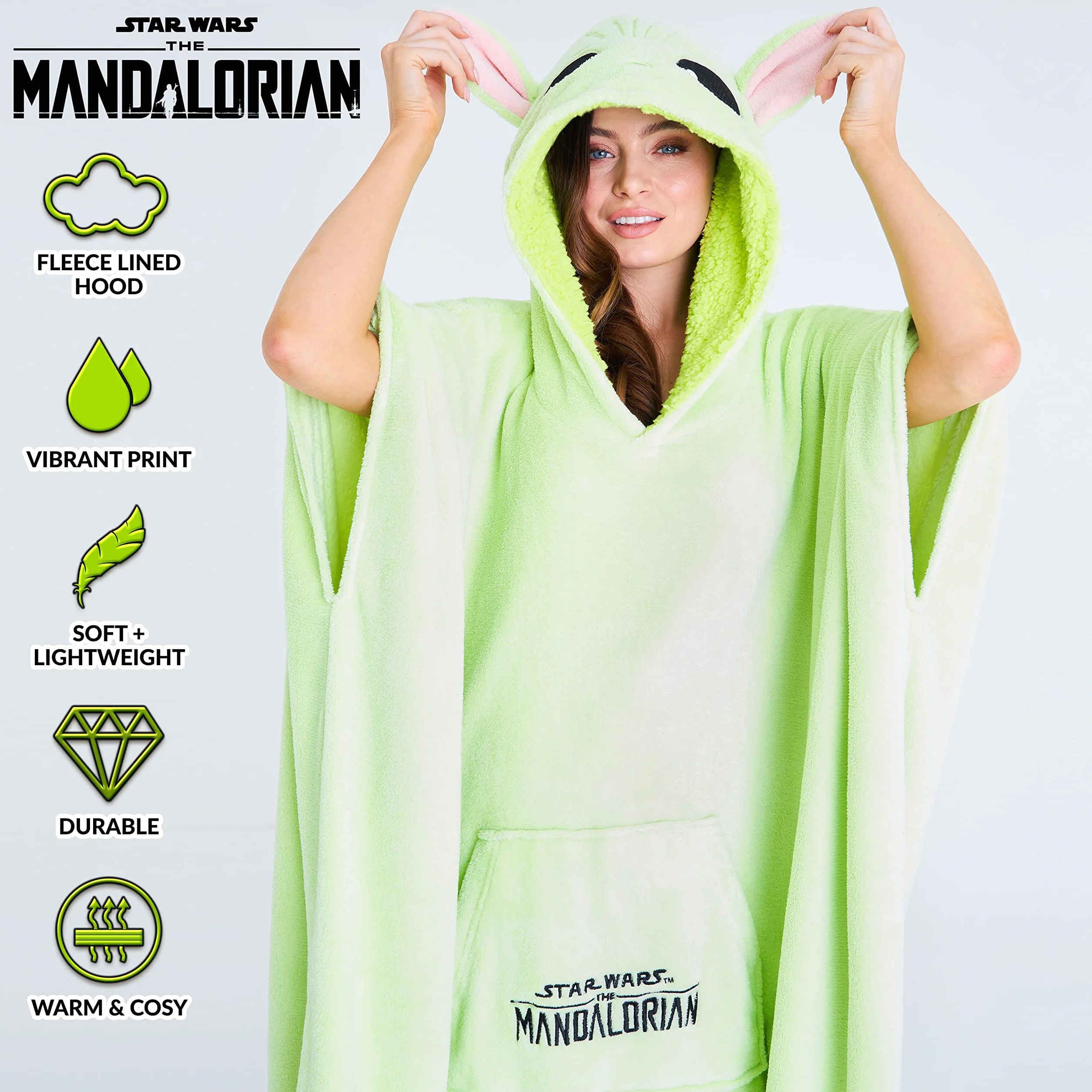 Mandalorian poręczny koc dla mężczyzn kobiety nastolatki Super miękki Unisex Baby Yoda ponadgabarytowy koc z kapturem męska długa polarowa bluza z kapturem Baby Yoda prezenty