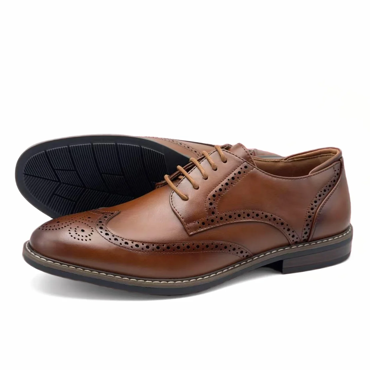 Finishing & Sewing Męskie buty ze szpicem skrzydłowym, klasyczny styl Brogue, sznurowane buty Oxford