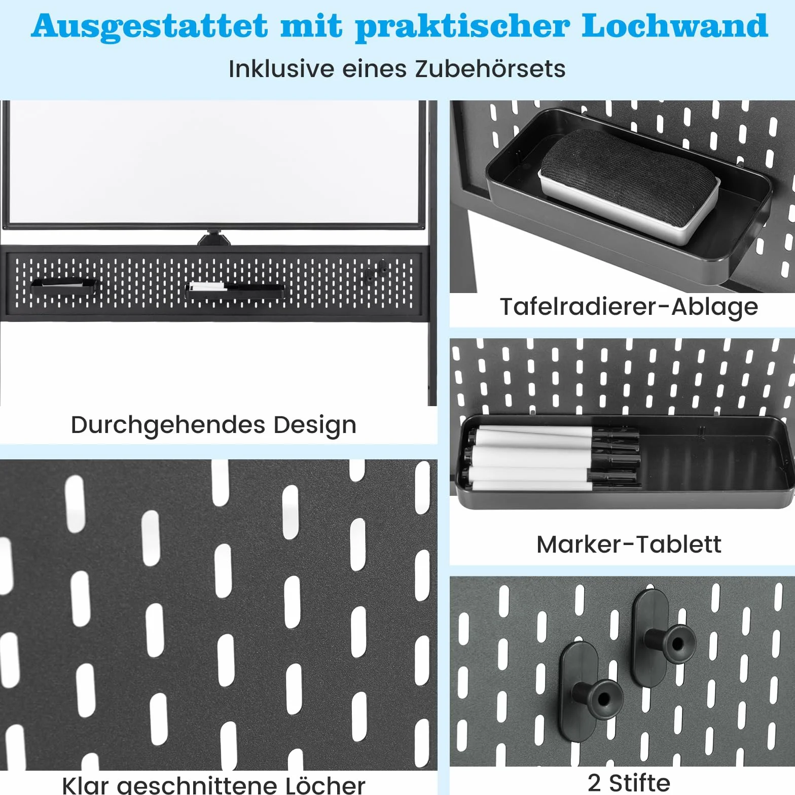 GOPLUS Dwustronna tablica suchościeralna ze stojakiem 120 x 90 cm, z regulacją wysokości, zmywalna na sucho, magnetyczna tablica suchościeralna z zestawem akcesoriów do biura, klasy i domu (czarna)