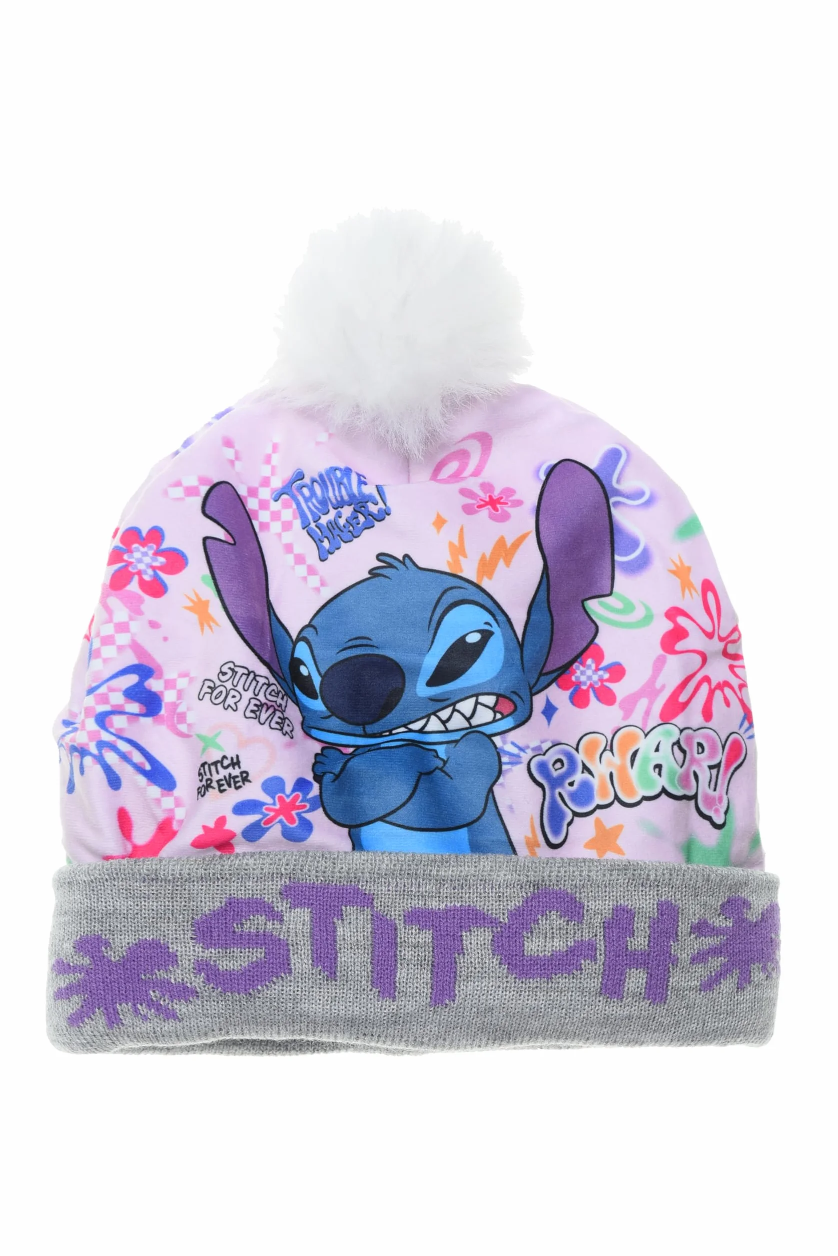 Disney Lilo and Stitch Dziewczęca czapka zimowa z PON PON, wzór szwów (liczba, 54, szary), Szary, 54