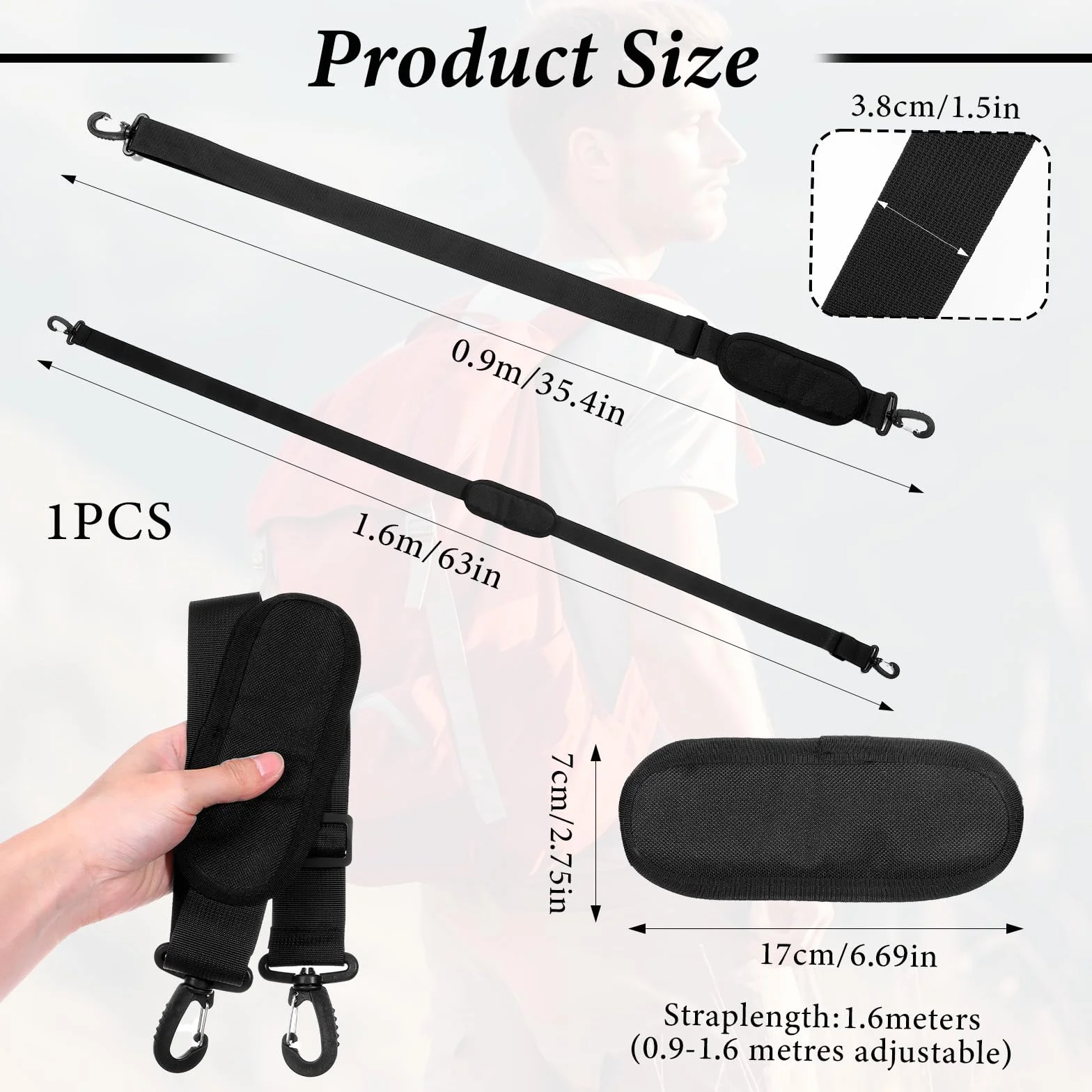 TIESOME Uniwersalny zapasowy pasek na ramię do laptopa, 150 cm, regulowany pasek do torby marynarskiej z metalowymi haczykami, do teczki, laptopa, torby kurierskiej, torby crossbody, bagażu, aparatu