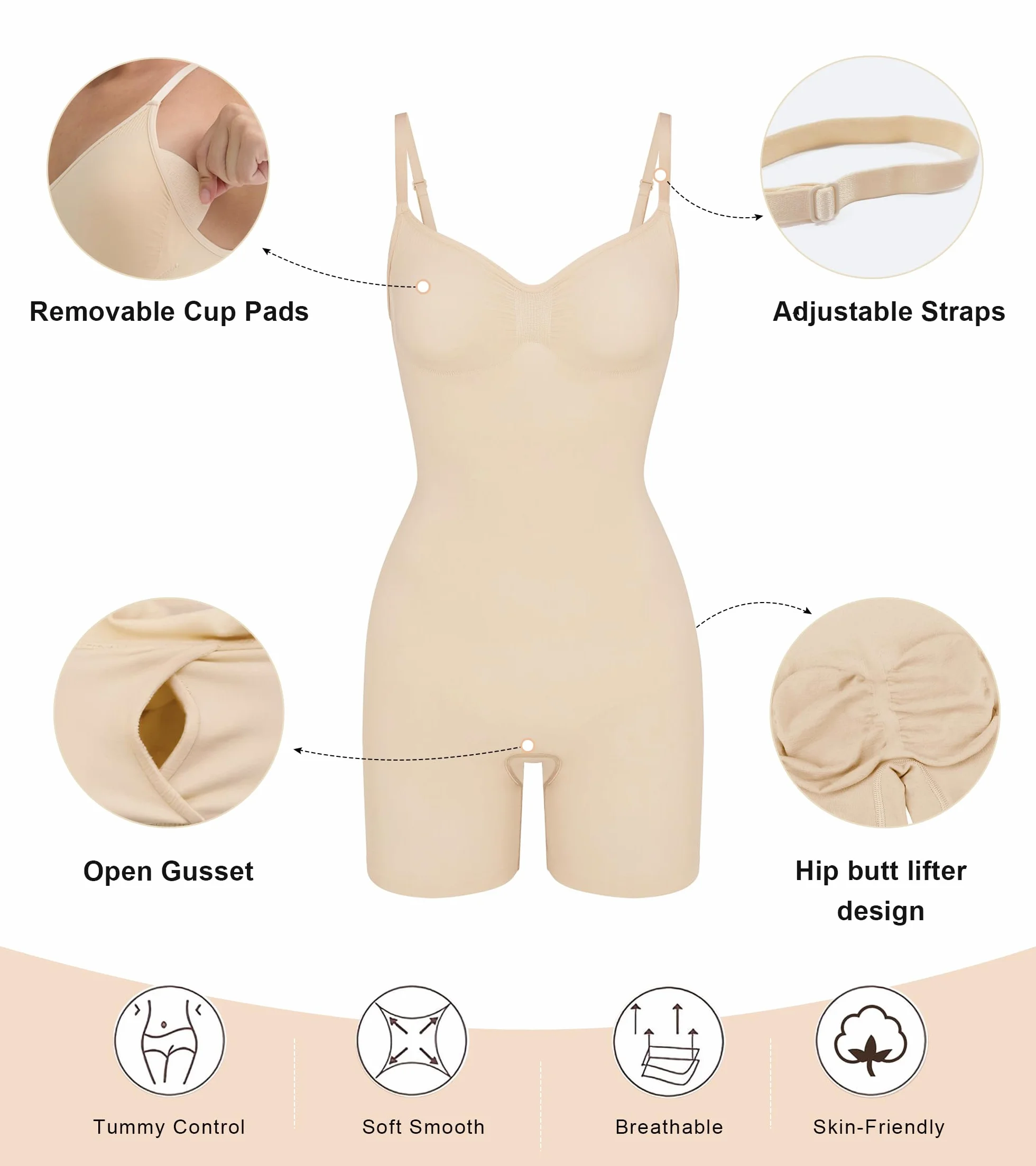 SHAPERX Bielizna modelująca dla kobiet, body wyszczuplające brzuch, ze zdejmowanymi wkładkami, podnoszące pośladki, szorty modelujące sylwetkę