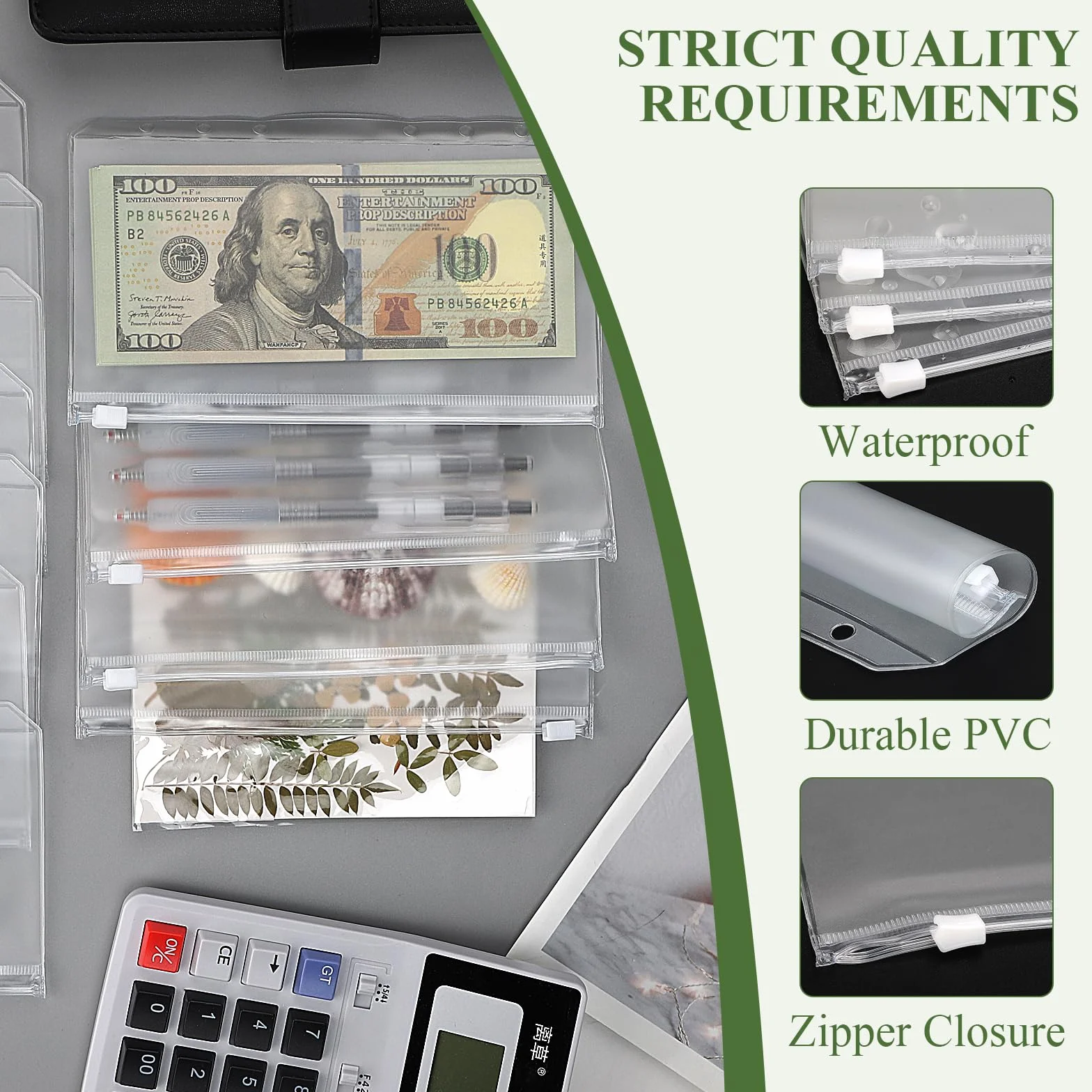 EFUTURETIME 50 x Kieszenie do Segregatora Budżetowy A6, PVC, 6 Otworów, Przezroczysty i Wodoodporny, Idealny do Przechowywania Kart Bankowych, Gotówki, Artykułów Piśmienniczych i Dekoracyjnych