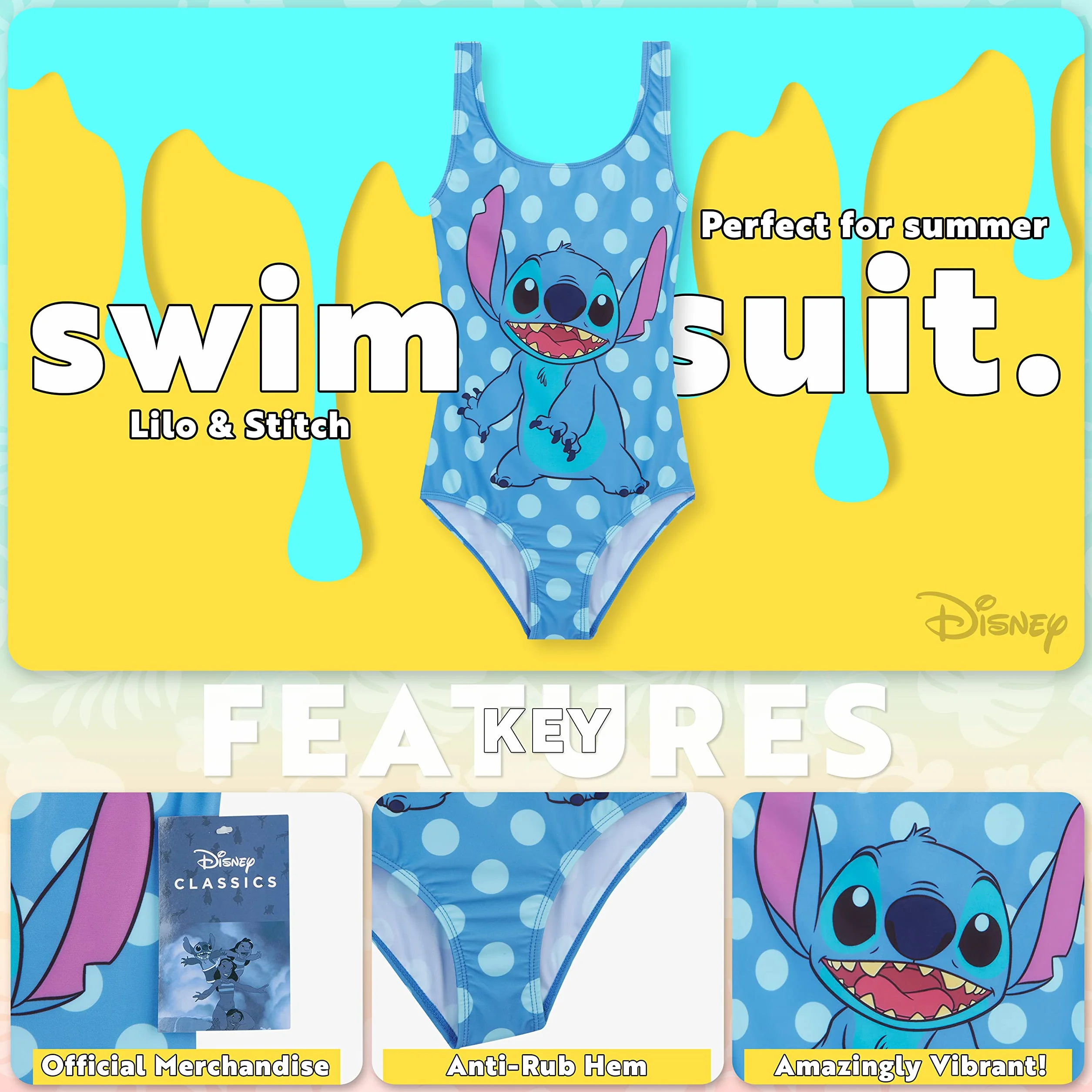 Strój kąpielowy Disney Stitch Girls Summer Holiday Essentials Minnie Mouse Frozen Ariel Maluchy Nastolatki Stroje kąpielowe dla dzieci 2-14 lat Jednoczęściowy strój kąpielowy Plaża Basen
