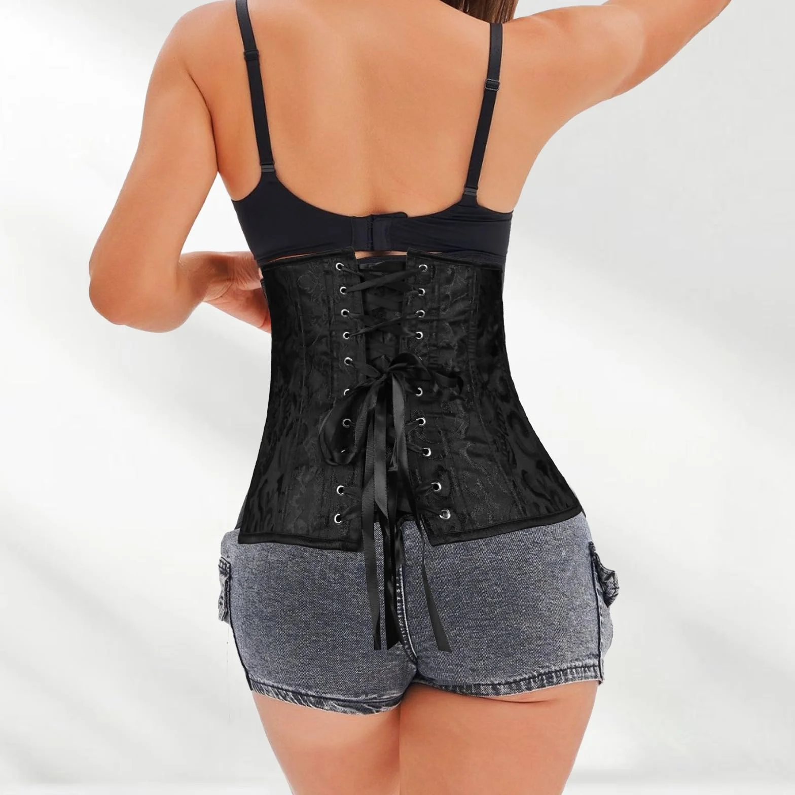 SHEKINI Gorset damski wyszczuplający brzuch, gorset pod biustem, talia Cincher ze stringami, żakardowy top w stylu gotyckim, vintage