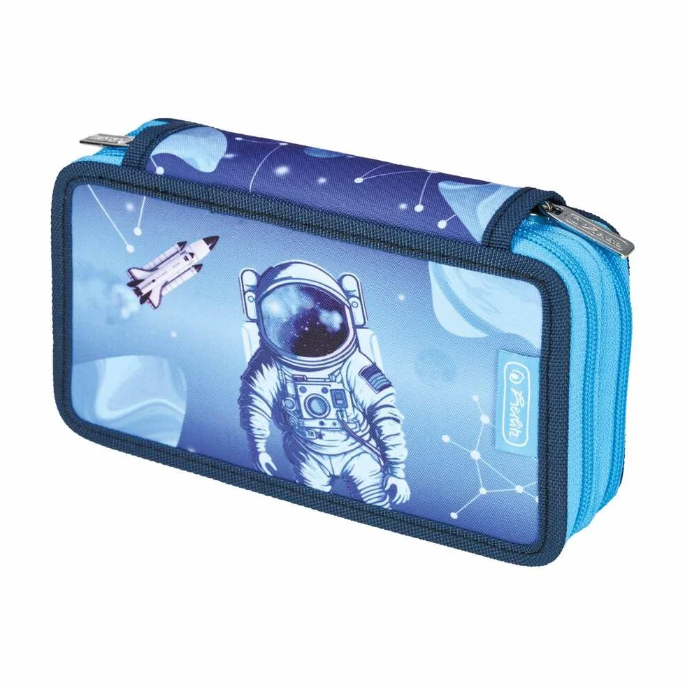 Herlitz Piórnik Podwójny z Wyposażeniem, Dziecięce Etui na Przybory Szkolne, Funkcjonalny Zestaw Przyborów dla Ucznia, Cosmic Explorer