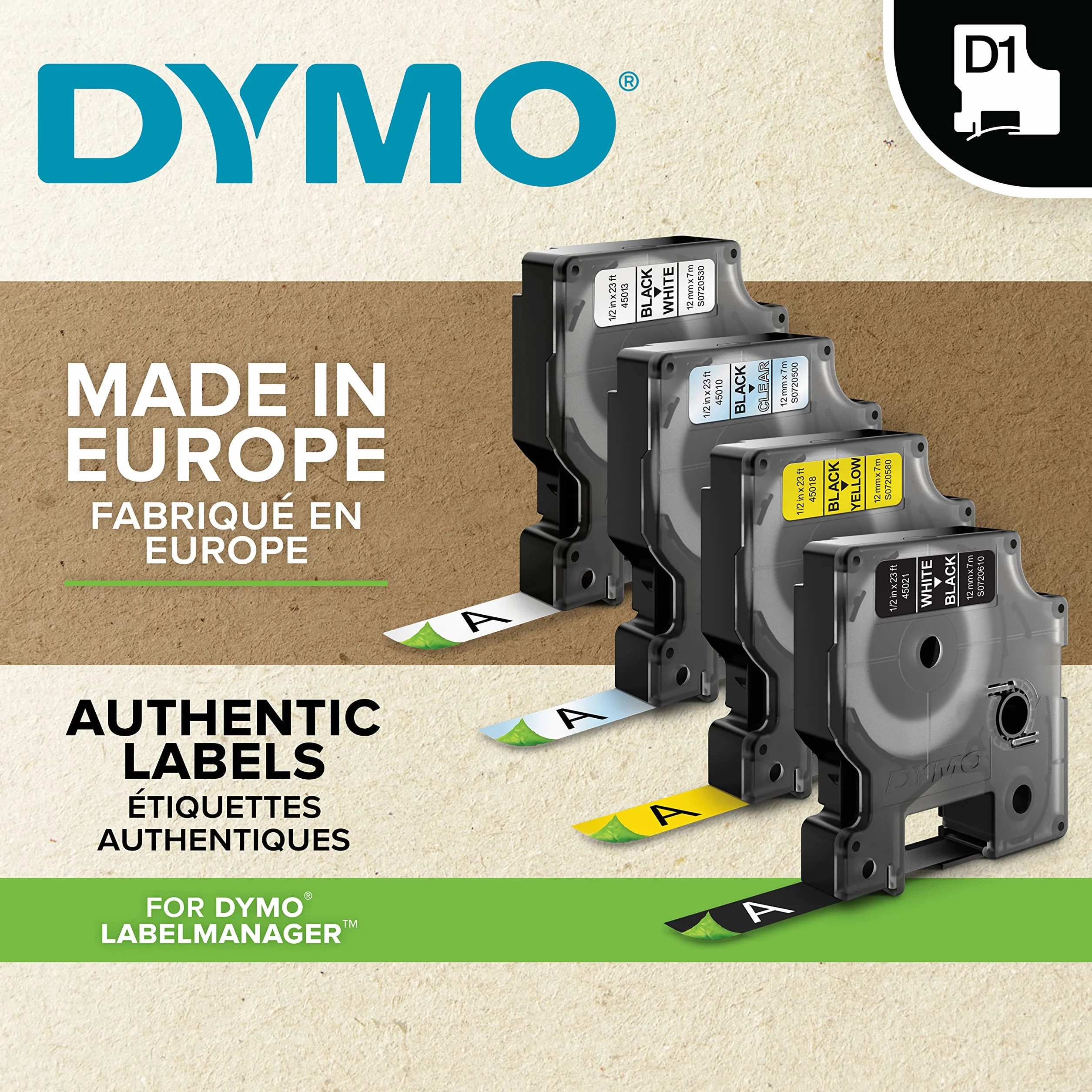 DYMO D1 oryginalne etykiety | czarny nadruk na żółtym | 19 mm x 7 m | samoprzylepne etykiety do drukarek etykiet LabelManager