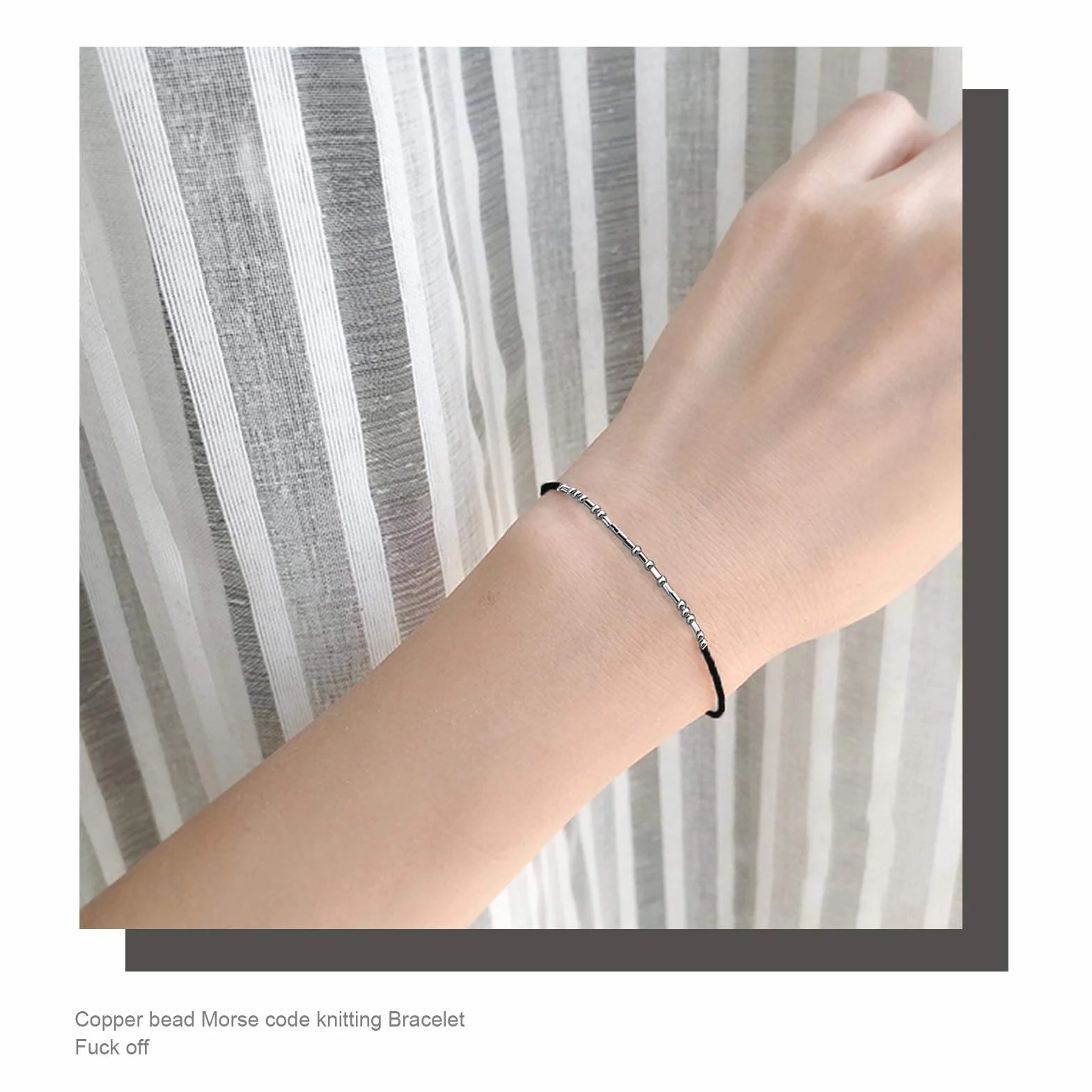 EMSea 2 szt. Fuck Off Morse Code bransoletki regulowane srebrne koraliki wisiorek para przyjaźni biżuteria bransoletka zestaw z kartą deszyfrowania, 29 cm, Miedź