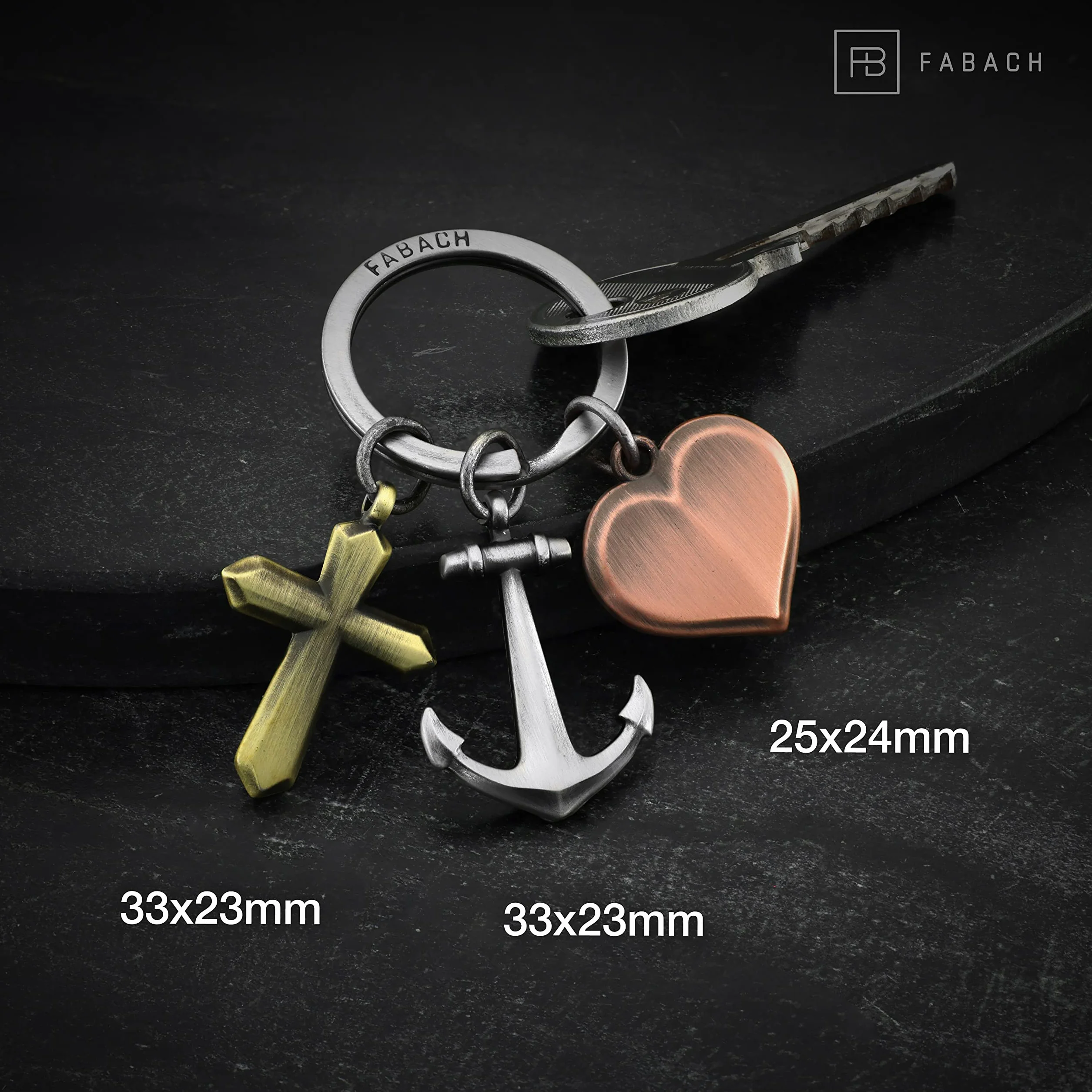 FABACH Wiara miłość nadzieja breloczek do kluczy – prezent zawieszka krzyż serce kotwica breloczek do kluczy - trójkolorowe symbole Charm Faith Hope Love