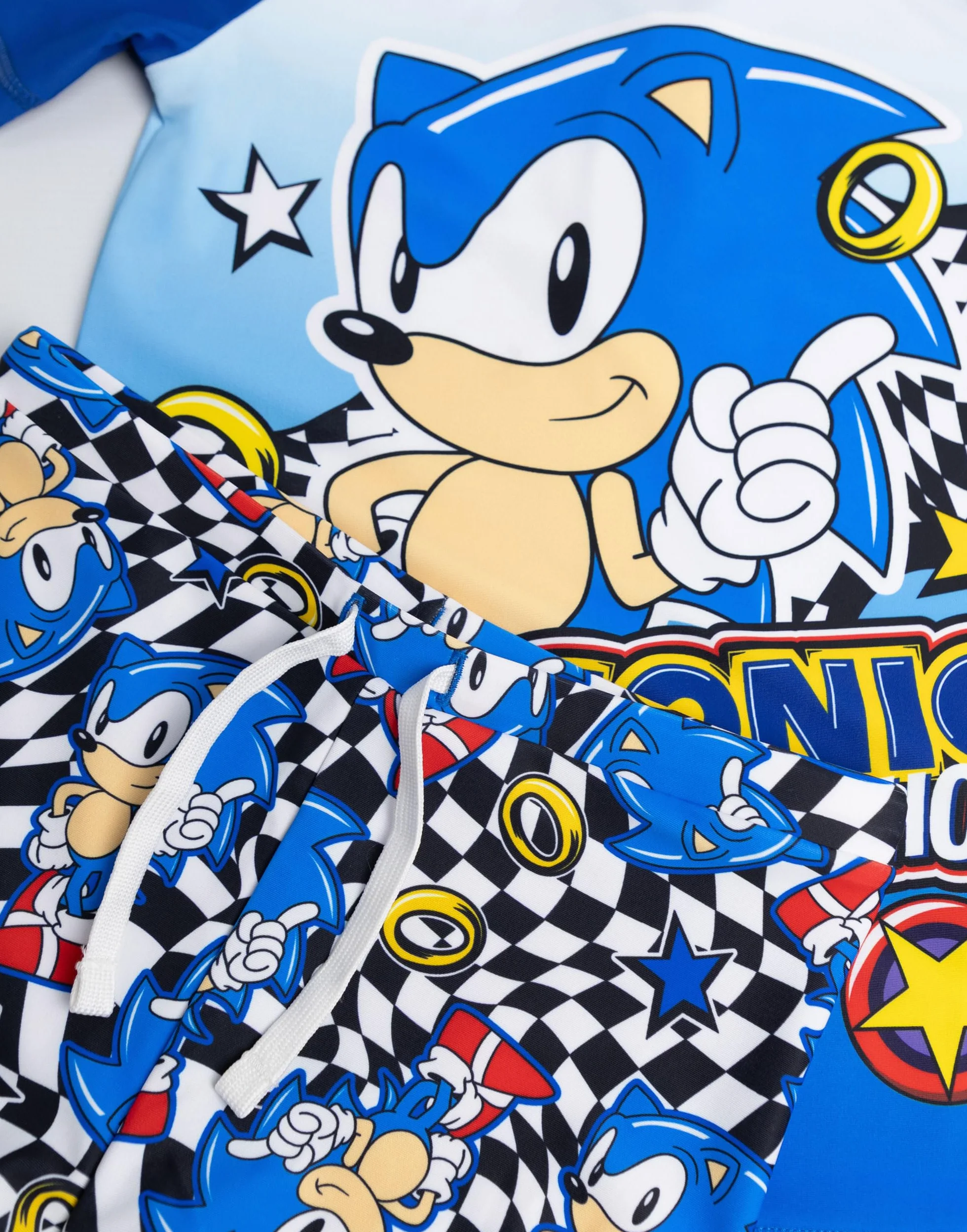 SONIC THE HEDGEHOG Dziecięcy strój kąpielowy | Dzieci 2 sztuki T-shirt Szorty Charakter Wyścigowy Damski Strój Kąpielowy