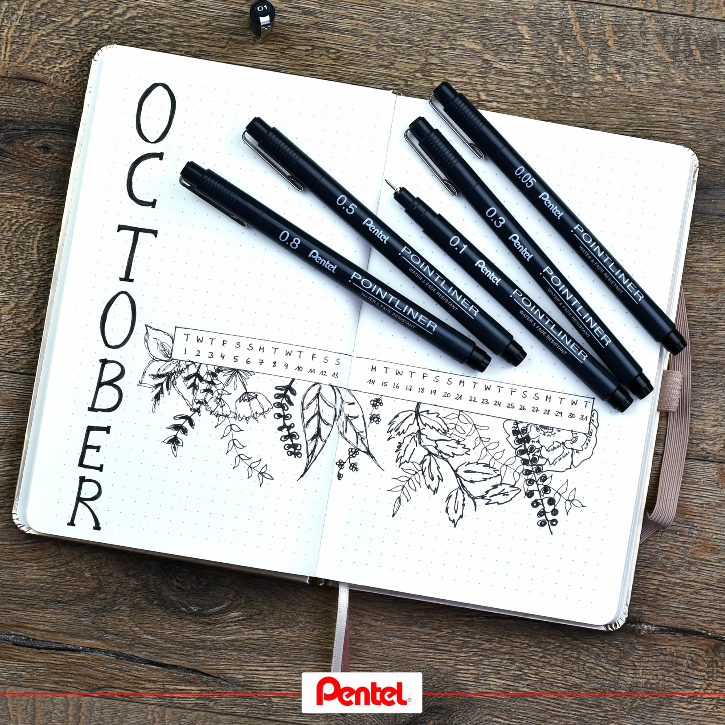 Pentel Pointliner S20P-1A, Fineliner, czarny, wodoodporny i odporny na działanie światła, 0,1 mm