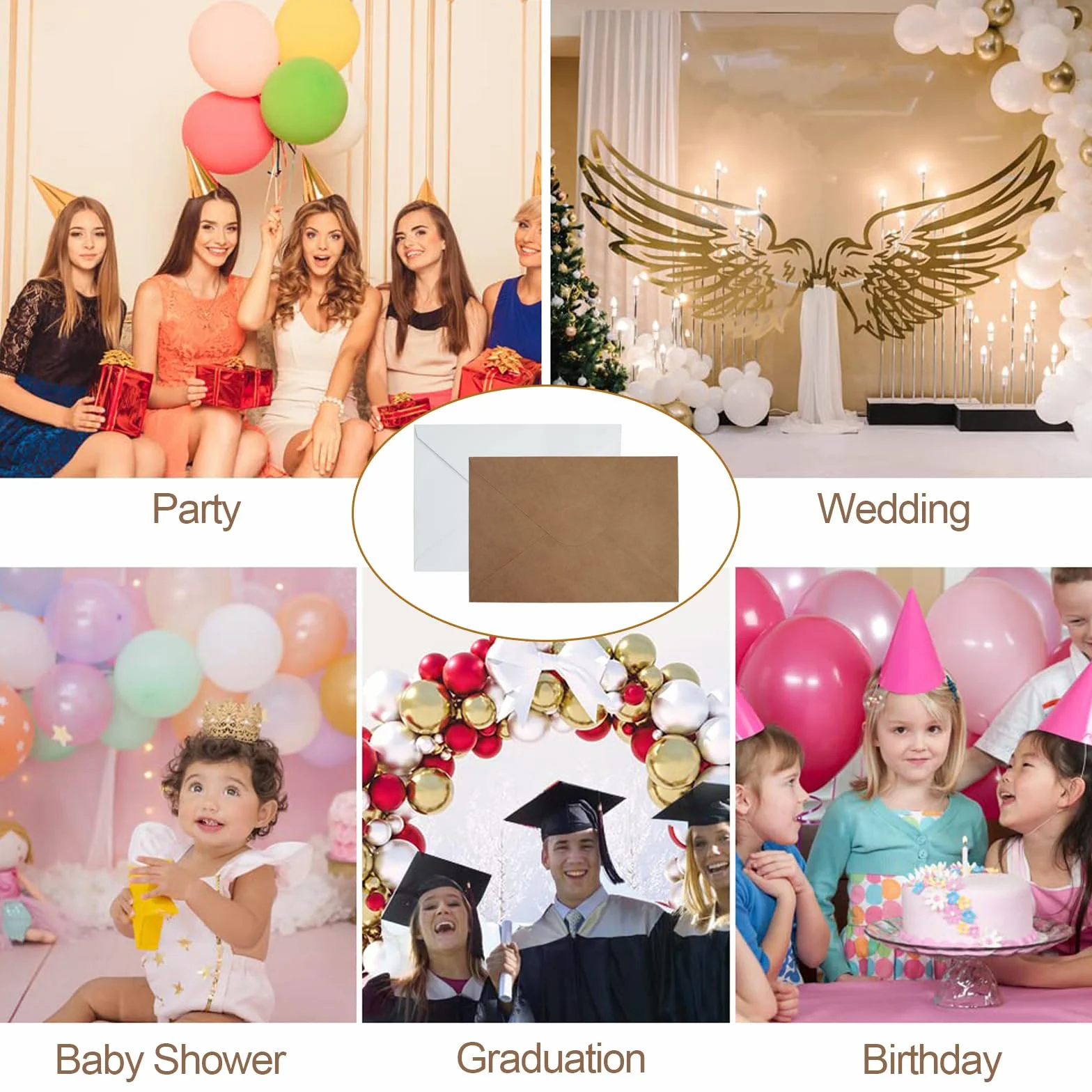 60 Sztuk Koperty B6-17,5X12,5cm 130 g/m² Białe Koperty z Klejem Zwilżanym na Kartki Okolicznościowe, Ślub, Ukończenie Studiów, Baby Shower, Przyjęcia, Zaproszenia