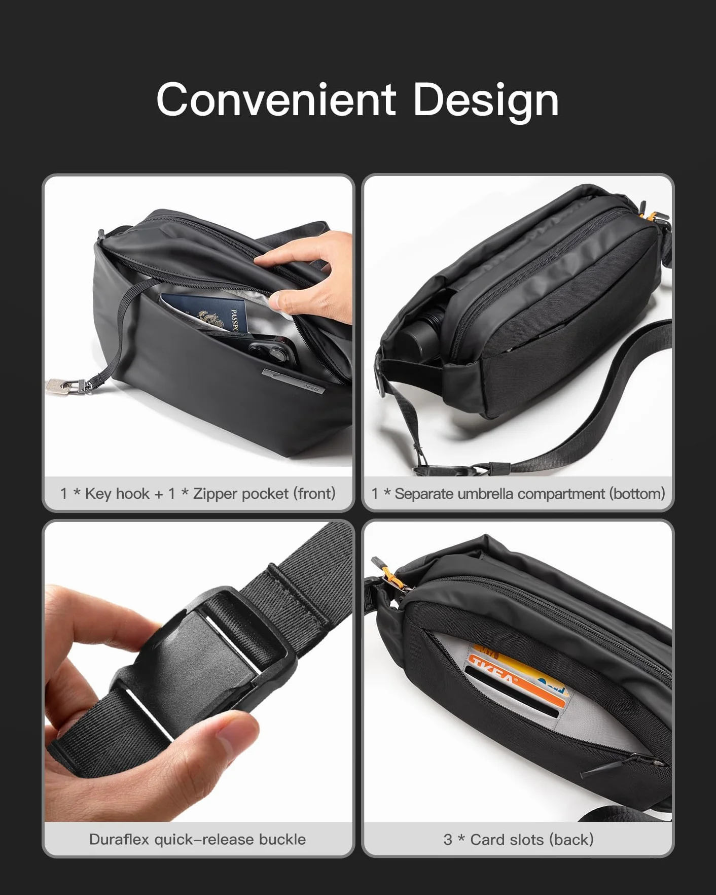 Inateck Torba na ramię, stylowa torba crossbody z regulowanym paskiem na ramię, odporna na zachlapanie torba na klatkę piersiową dla mężczyzn i kobiet, wielofunkcyjna saszetka na podróż, siłownię, do