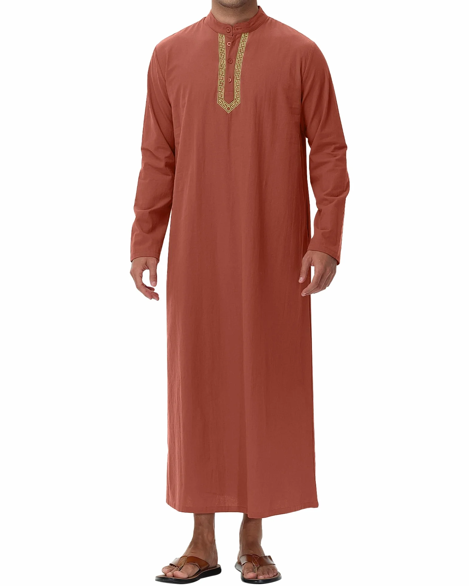 NANAMEEI Muzułmańska Qamis Męska Długi rękaw Djellaba Marokańska Abaya Caftan Sukienka z zapięciem na guziki Kołnierz Mao