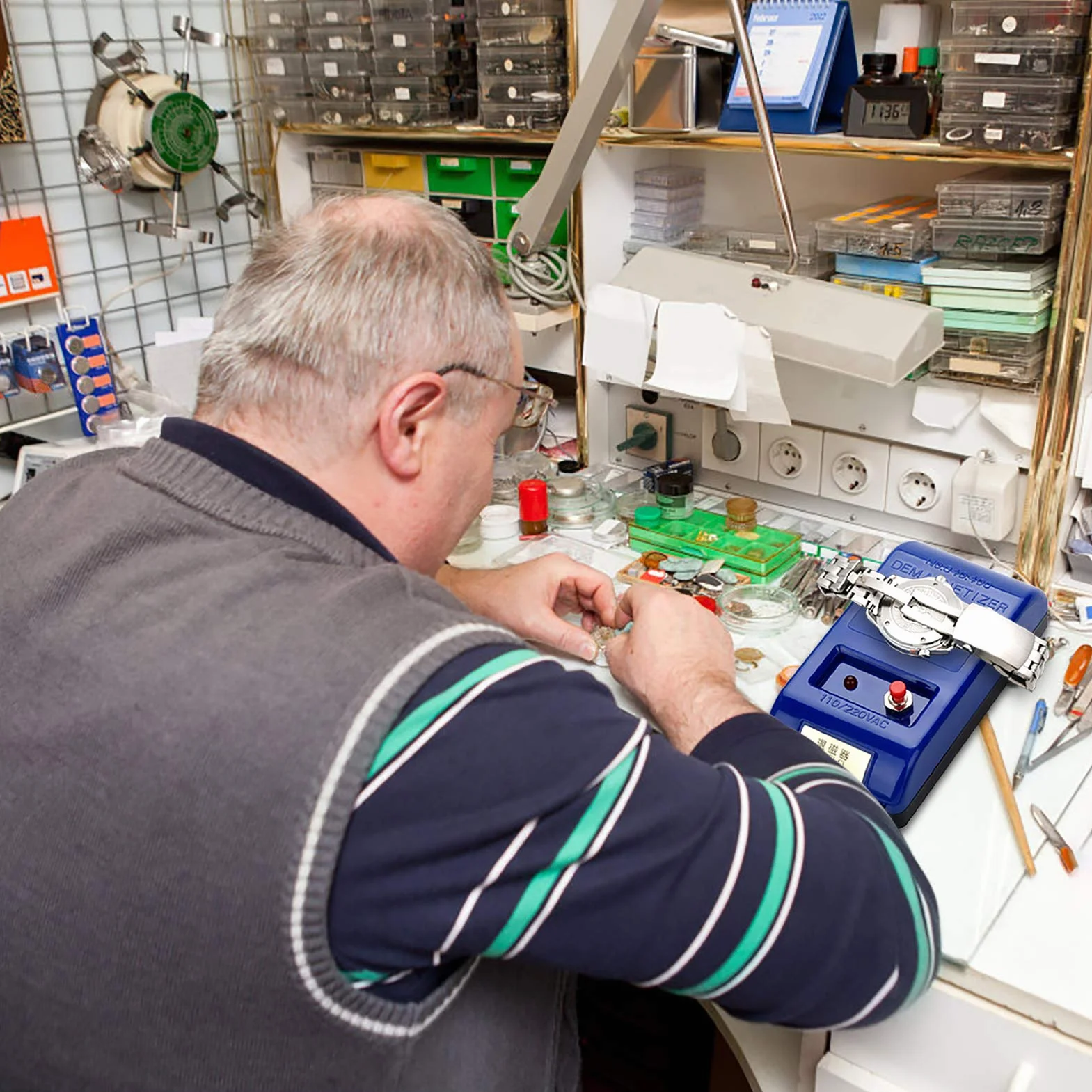 Demagnetyzator do zegarków, profesjonalne narzędzie do naprawy demagnetyzatora Naprawa zegarka Demagnetyzator zegarek kwarcowy Narzędzie do naprawy rozmagnesowania 250V