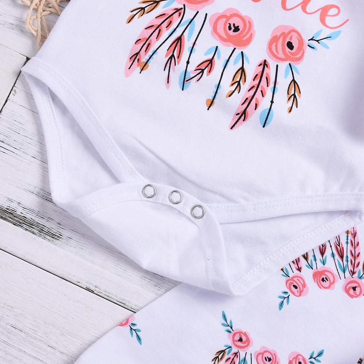 Baby Girl Ubrania Ciocia Bestie Romper Top + spodnie kwiatowe + czapka 3-częściowy zestaw ubrań dla niemowląt