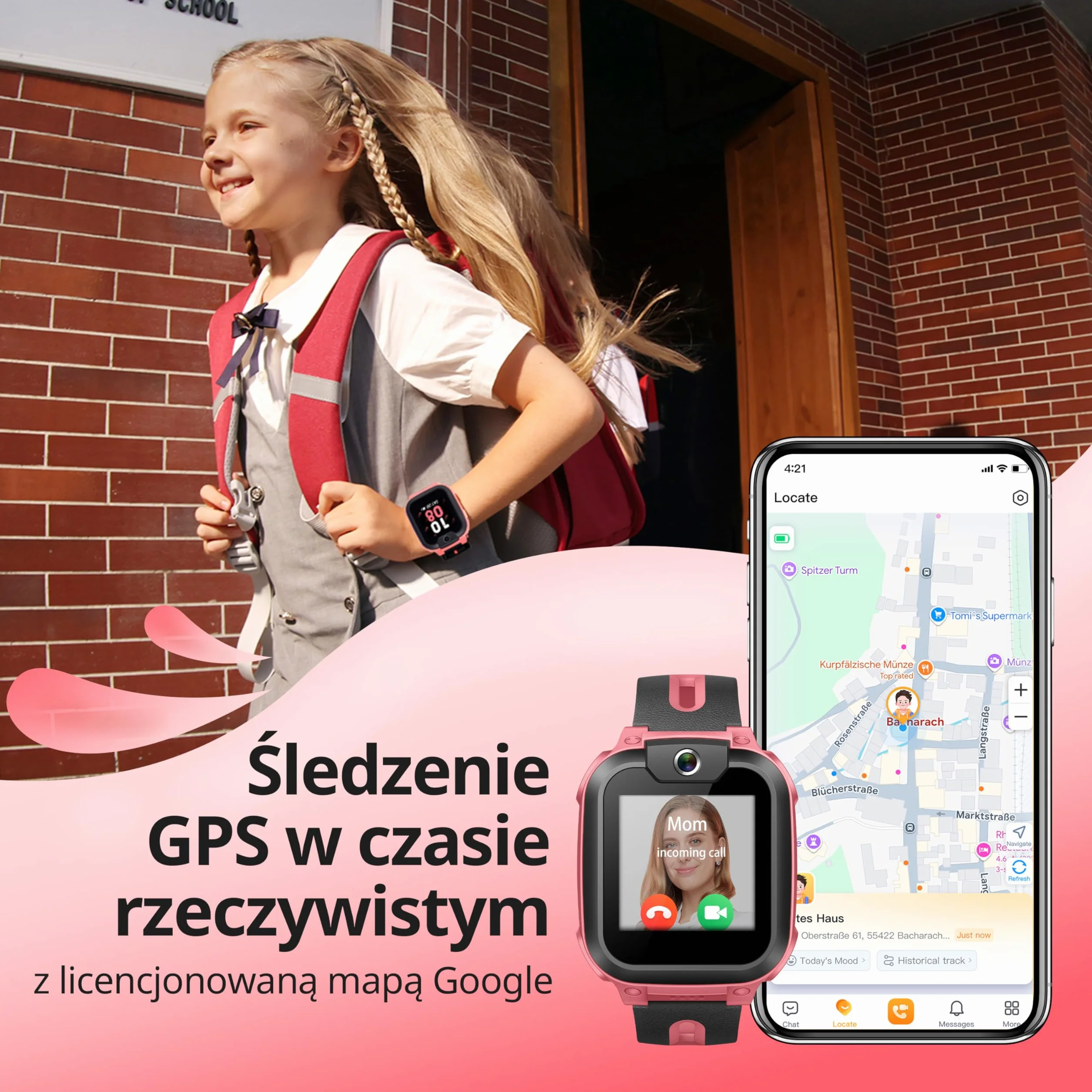 imoo Watch Phone Z1 Kids Smart Watch, Smartwatch dla dzieci 4G z długotrwałym wideo i telefonem, zegarek GPS dla dzieci z lokalizacją w czasie rzeczywistym i wodoodporność IPX8 (różowy)