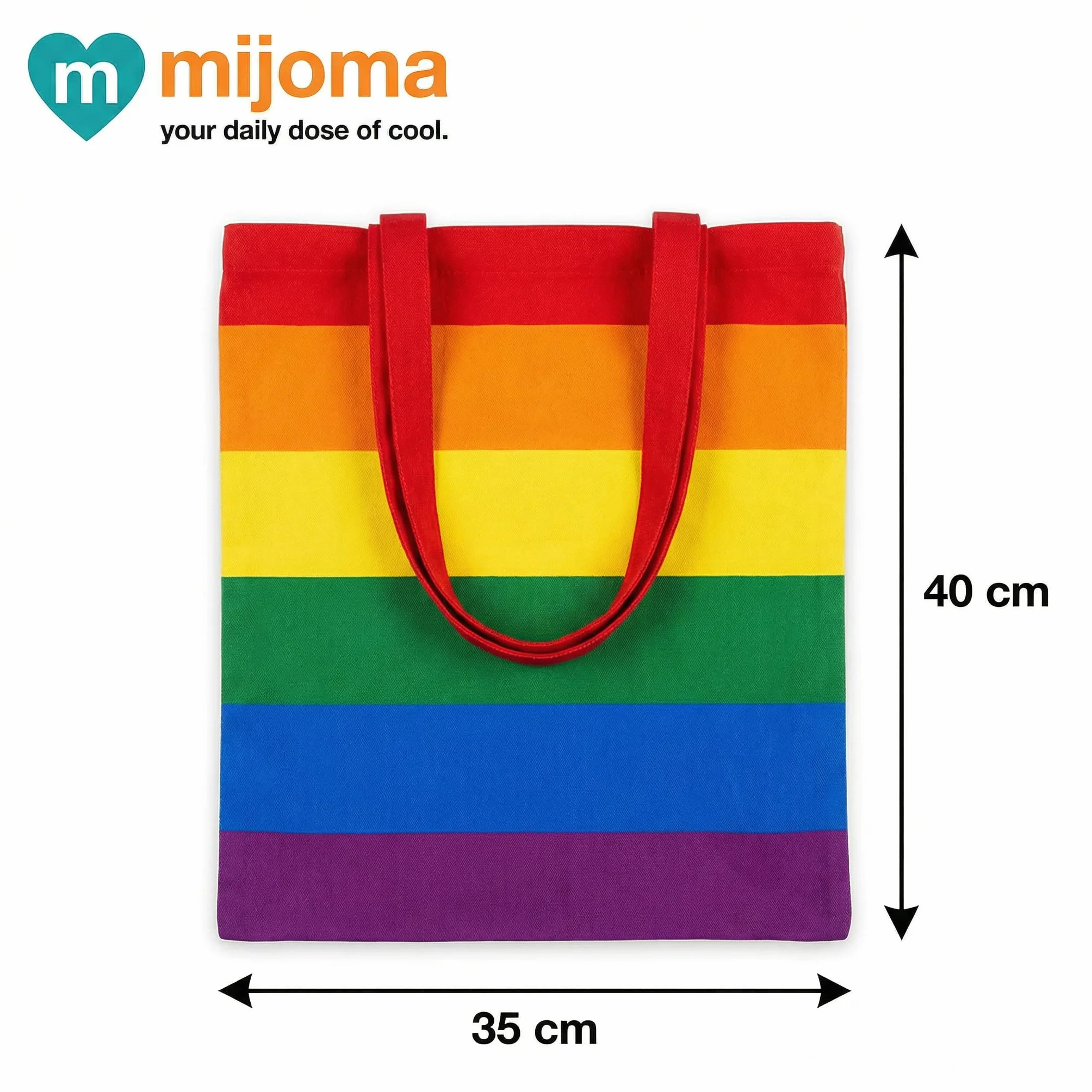 MIJOMA Worek bawełniany Pride: Shopping Bag w tęczowe paski, 35 x 40 cm, ze 100% bawełny, uniwersalna torba do noszenia na co dzień, T?czowe paski, ca. 35 x 40 cm
