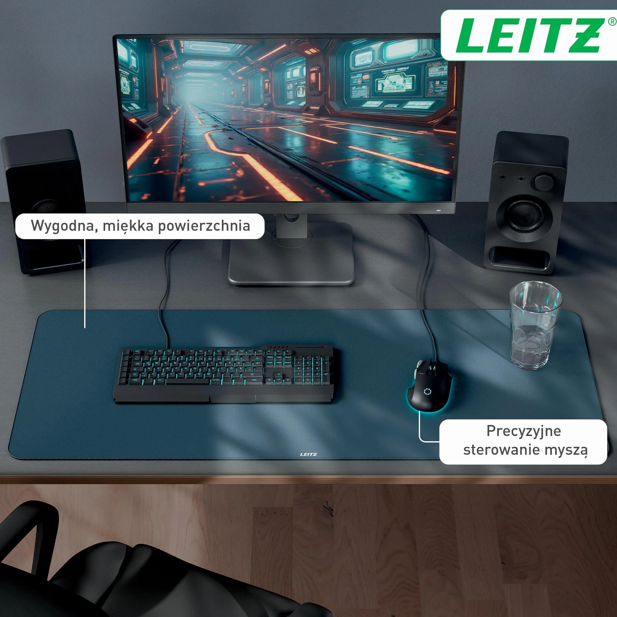 Bardzo duża podkładka Leitz pod mysz gamingową z wygodną, miękką powierzchnią - do pracy i gier komputerowych, 100 x 40 cm, szara