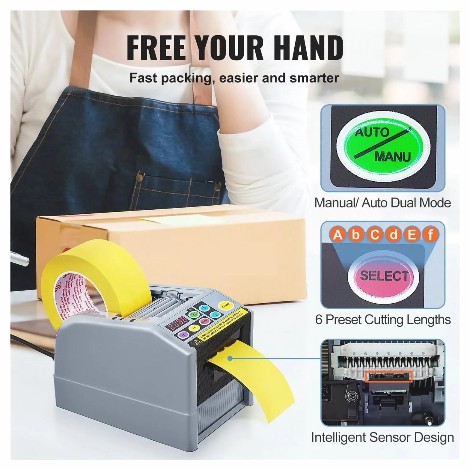 M-1000 Automatic Tape Dispenser Electric Adhesive Tape Cutter Cutting Machine High Temperature Belt Cutter(ZCUT-9-Knife Box)