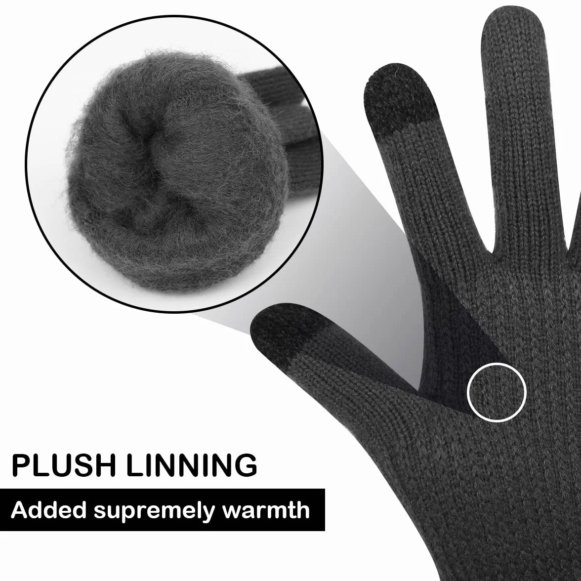 Rękawiczki Mężczyźni Panie, Rękawiczki zimowe ekran dotykowy, Thermal Knitted Gloves with Soft Lining for Running Cycling Leisure Outdoor