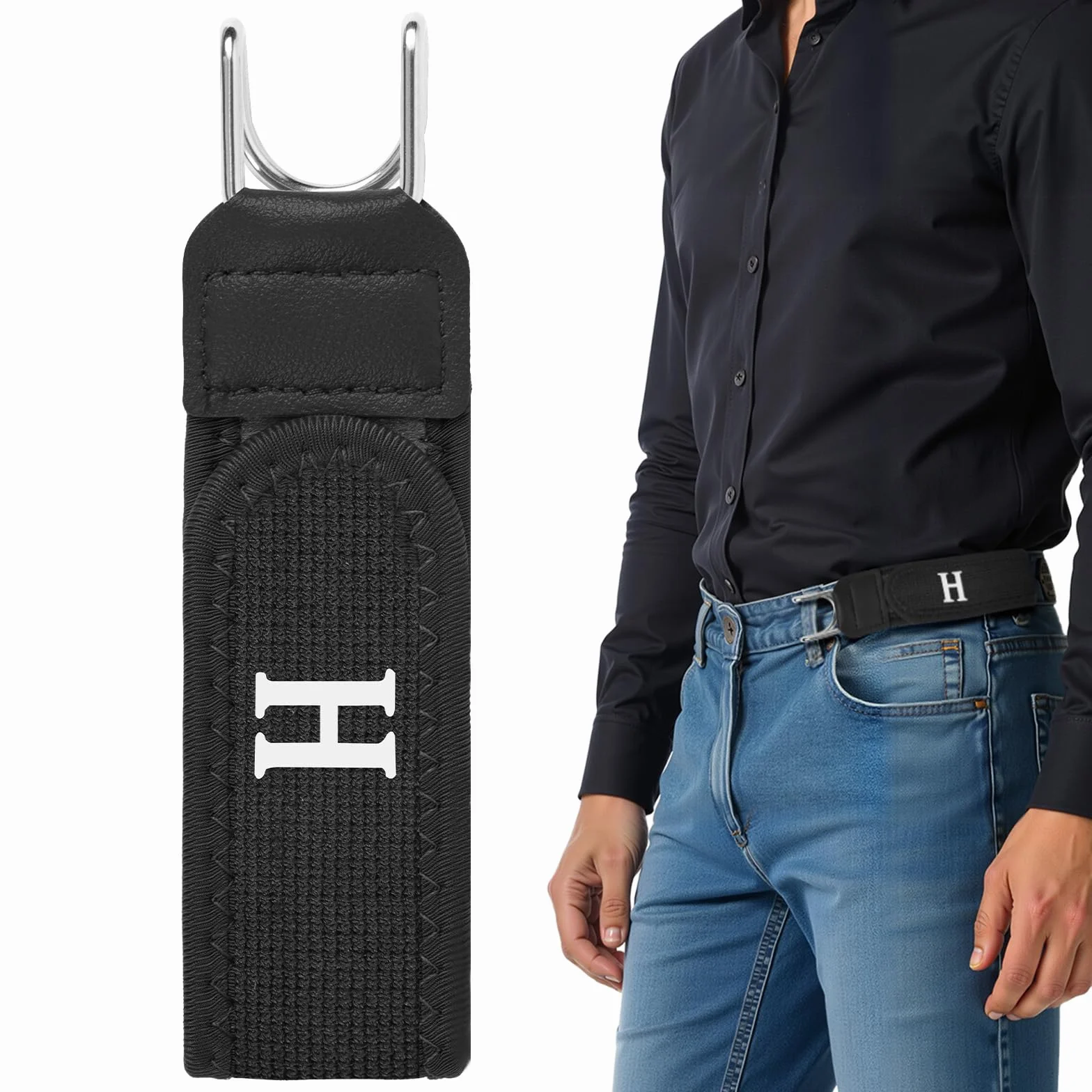Vicloon Elastyczny pasek z metalowymi haczykami, regulowany pasek z metalowym haczykiem i zapięciem na rzepy, unisex, bez klamry, niewidoczny, wygodny, rozciągliwy