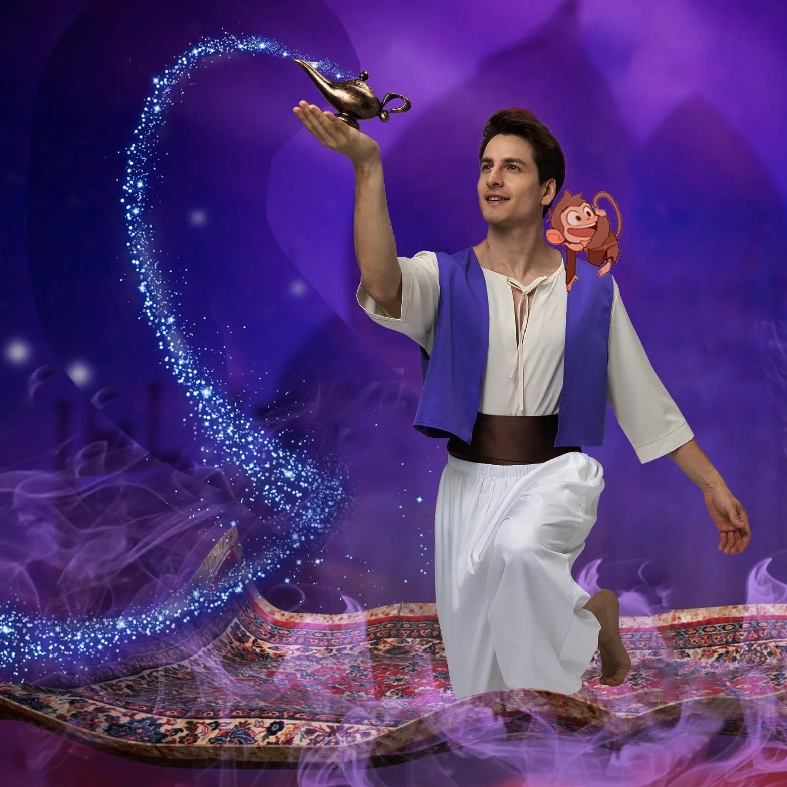 Joellfuner Strój Aladyna dla mężczyzn, zestaw lampy Aladyna