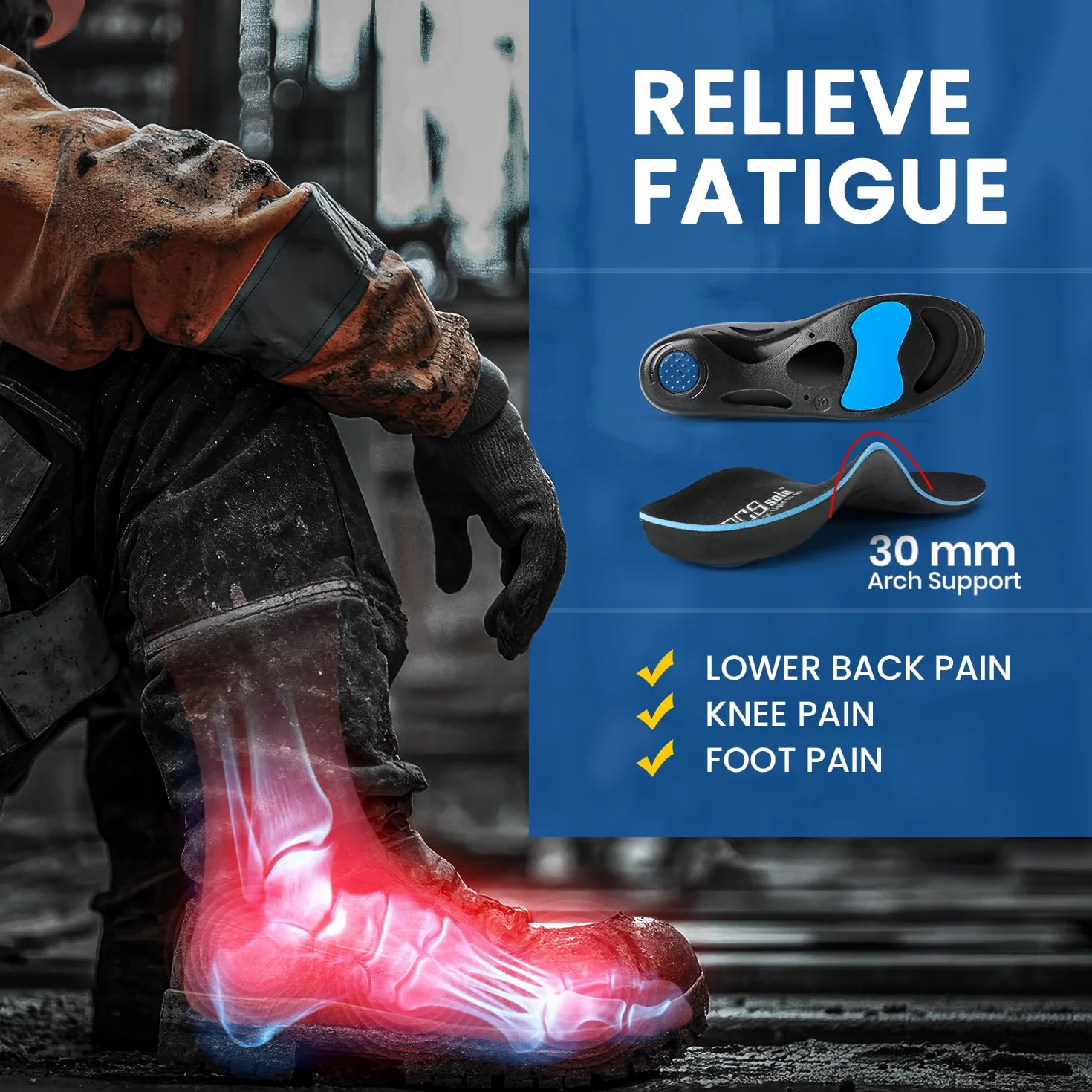PCSsole Orthotic High Arch Support Wkładki, komfortowa wkładka sportowa do płaskich stóp, zapalenie powięzi podeszwowej, ból stóp, koślawość stopy, nadmierna pronacja dla mężczyzn i kobiet