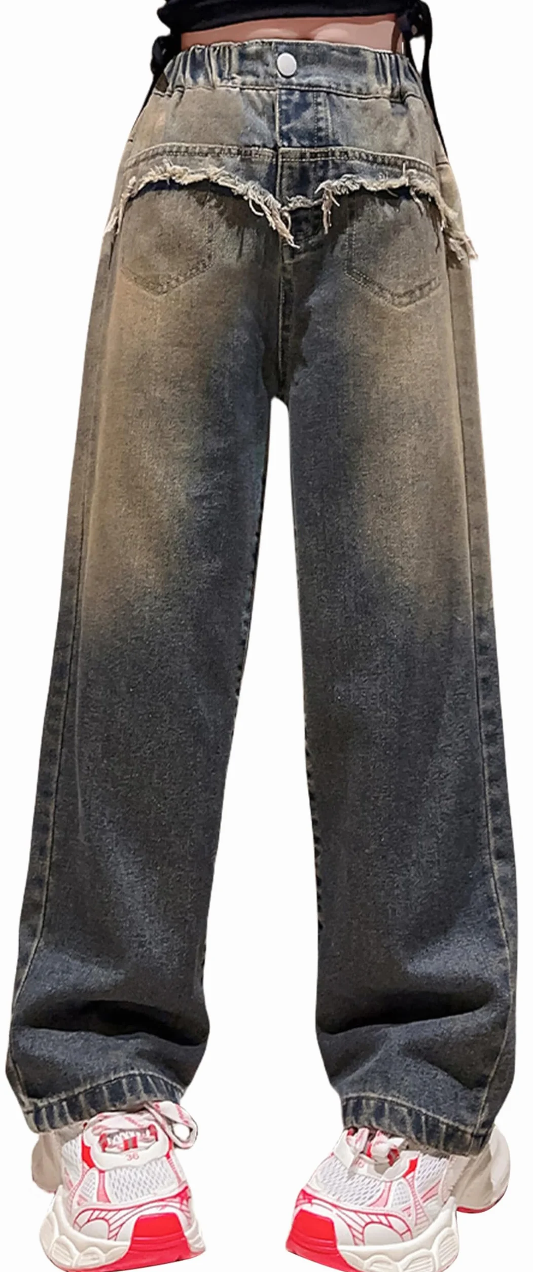 Happy Cherry Baggy Wide Leg Jeans dla dziewcząt, spodnie cargo, nastolatki, vintage, Y2k, dżinsy chłopięce, 120-170 cm