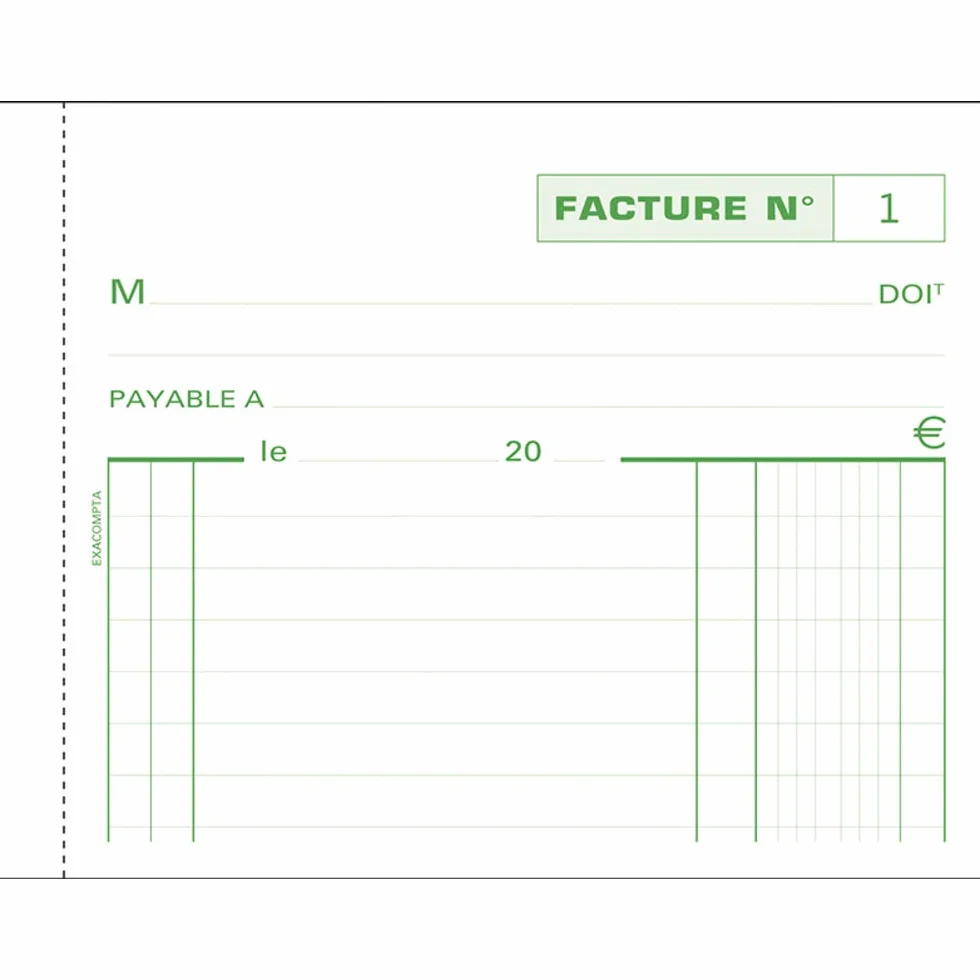 Exacompta komercyjny formularz do faktury, 10,5 x 13,5 cm, pozioma, duplikatowa kopia bez węgla, 50 stron (nadruk francuski)