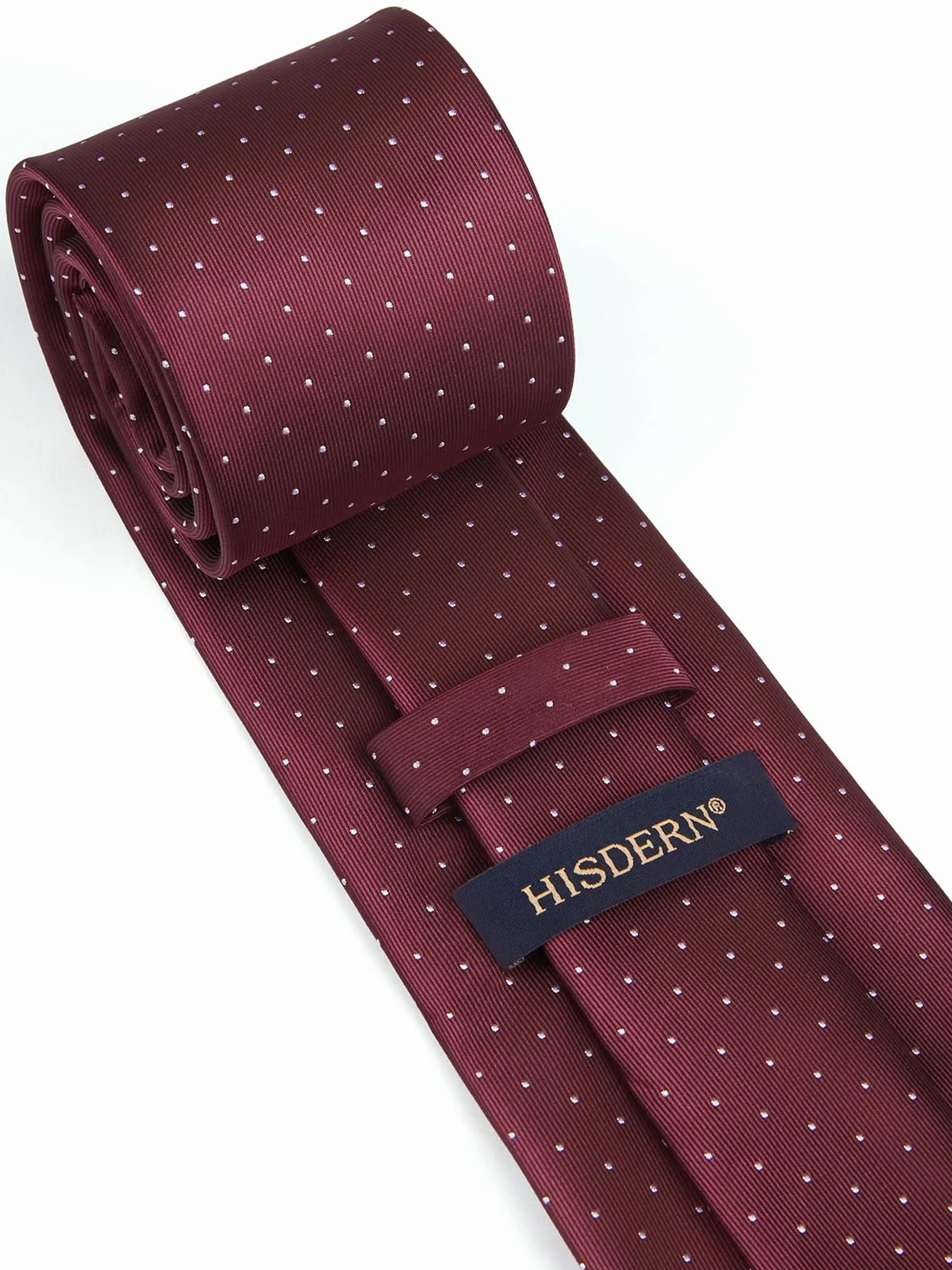 HISDERN Krawaty w kropki dla mężczyzn krawat ślubny chusteczka formalny krawat biznesowy i kieszonkowy kwadratowy zestaw, A burgundy, Rozmiar uniwersalny