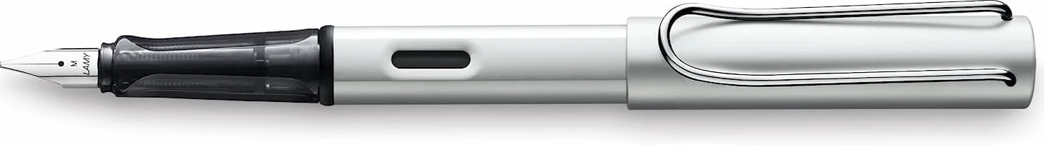 Lamy AL-star whitesilver pióro wieczne z ergonomicznym uchwytem i polerowaną stalówką stalową o szerokości kreski F, lekka aluminiowa obudowa, w zestawie wkład atramentowy T10, kolor niebieski, dla