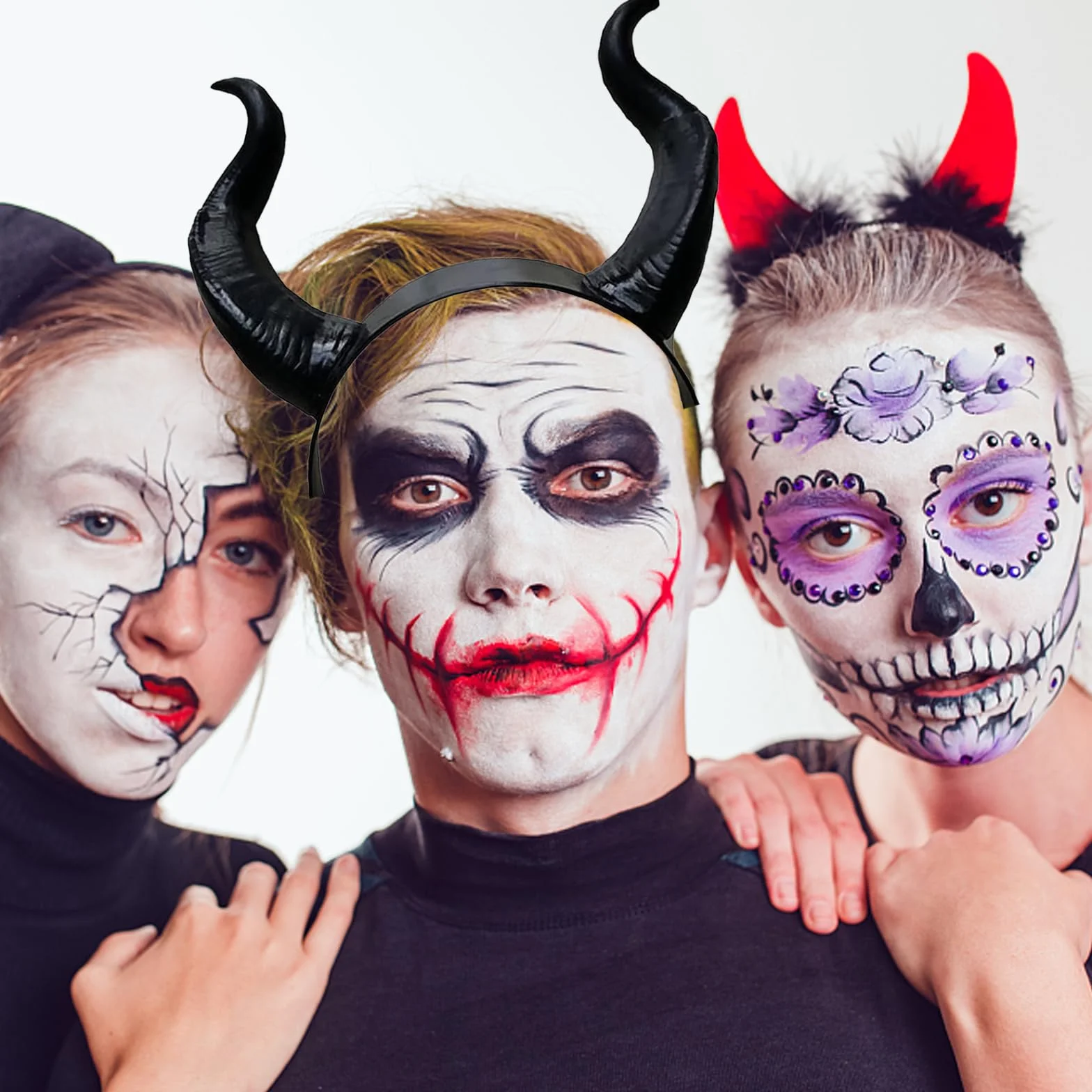Funmo Ozdoba na głowę z rogiem krowiego, na Halloween, do kostiumu, na imprezę, demon, z rogiem krowy, jednokolorowa, prosta opaska na włosy, czarna opaska na włosy, śmieszna opaska na włosy